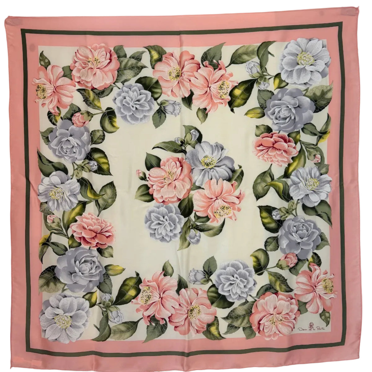 1980s Oscar de la Renta Silk Floral Scarf with Hand-Painted Petals