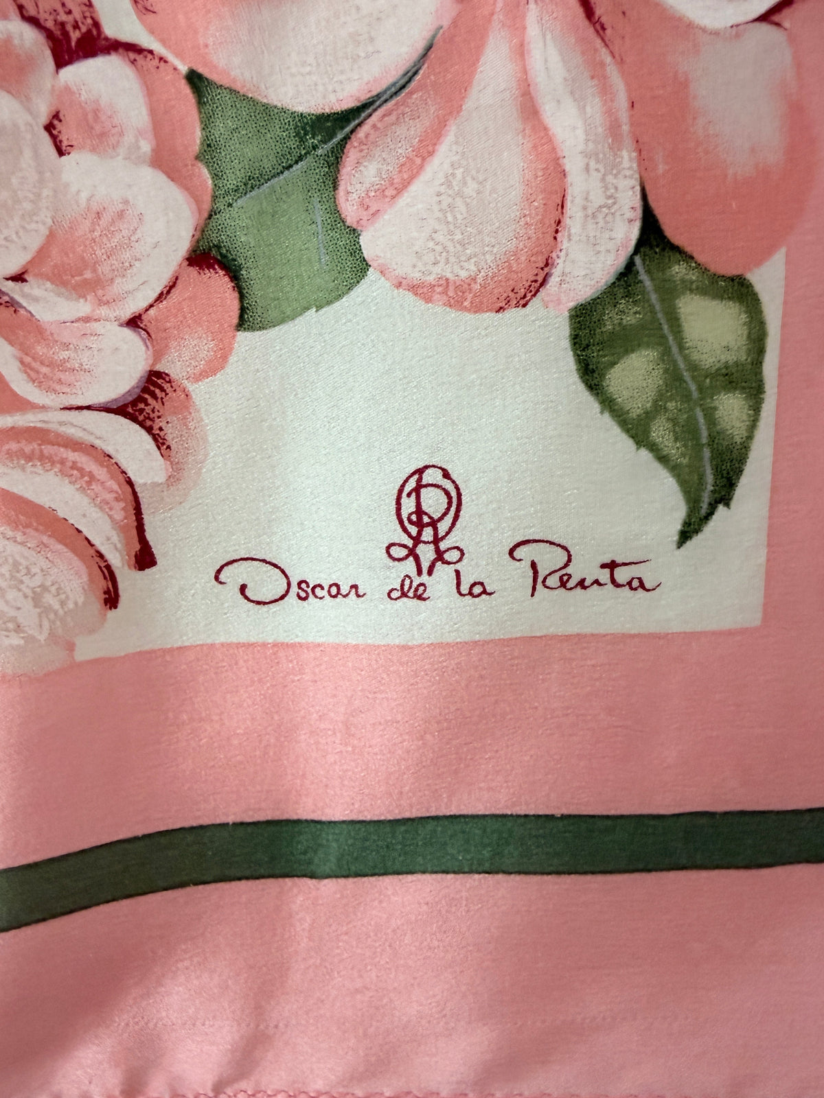 1980s Oscar de la Renta Silk Floral Scarf with Hand-Painted Petals