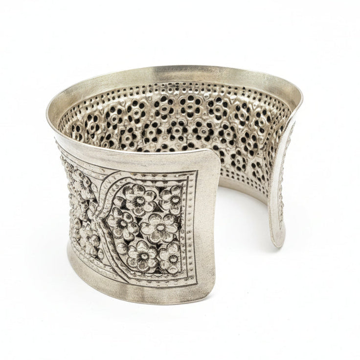 Thailand Sterling “Forget-Me-Knot” Wide Cuff Bracelet