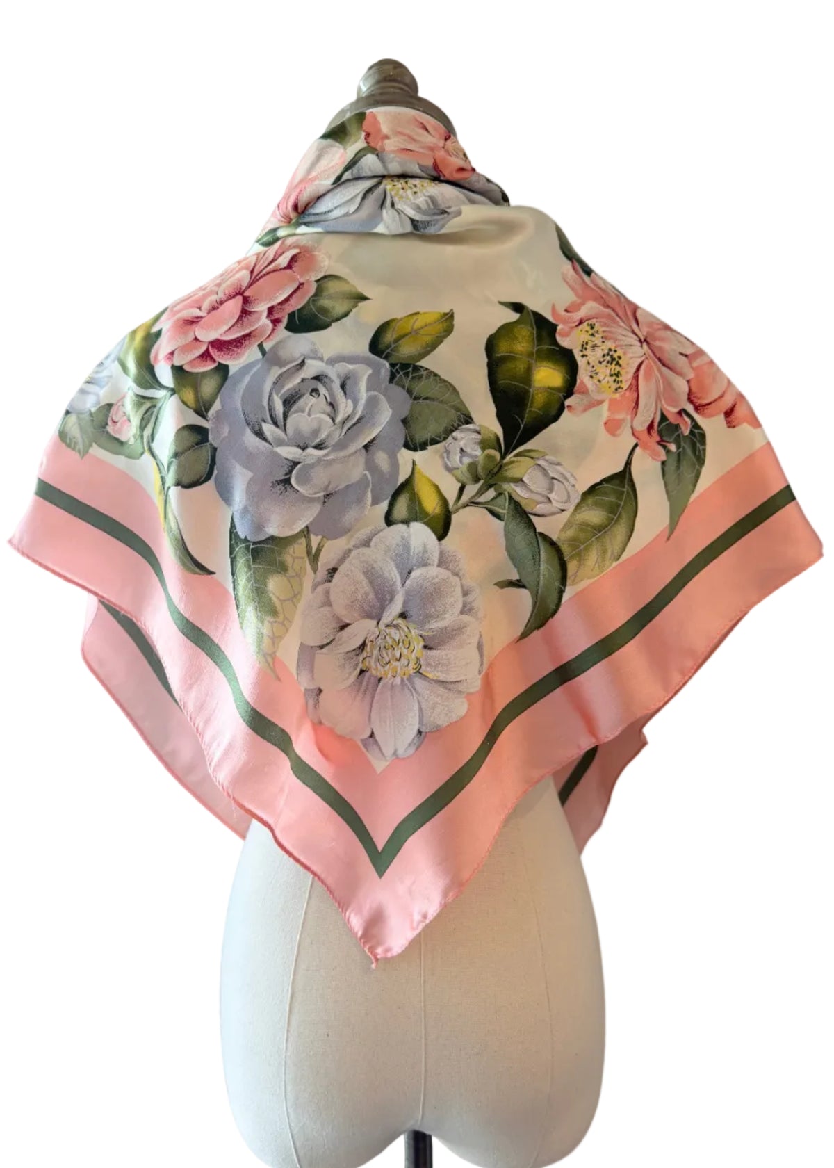 1980s Oscar de la Renta Silk Floral Scarf with Hand-Painted Petals