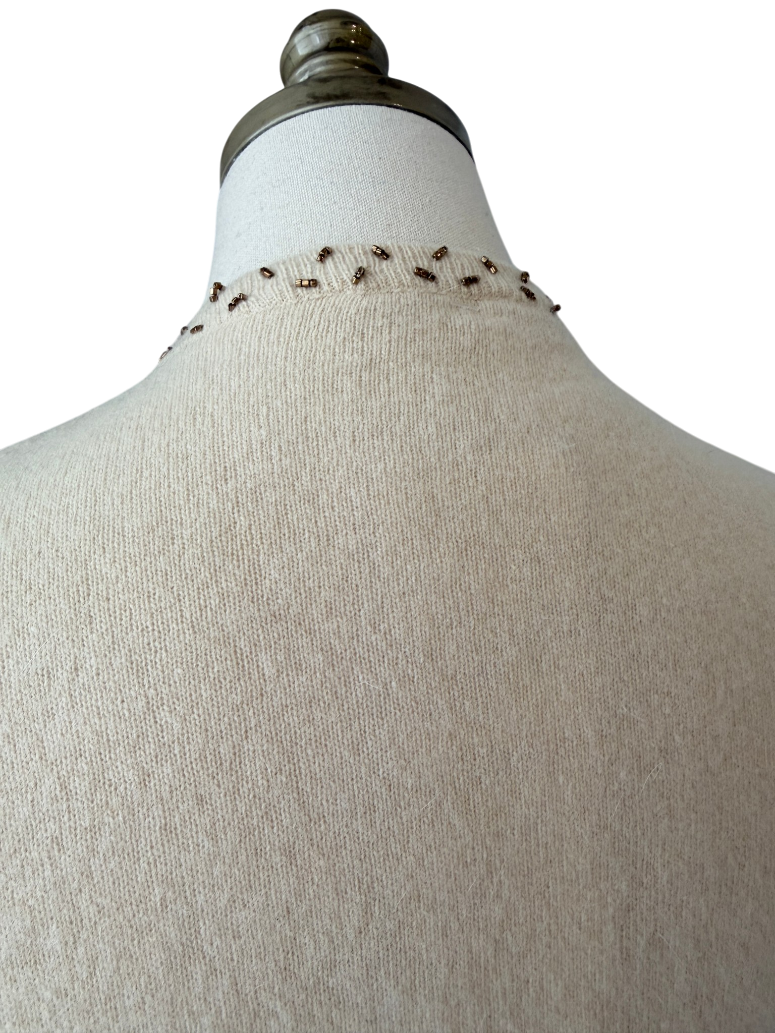1950s Floral Beaded Wool Button-Front Cardigan
