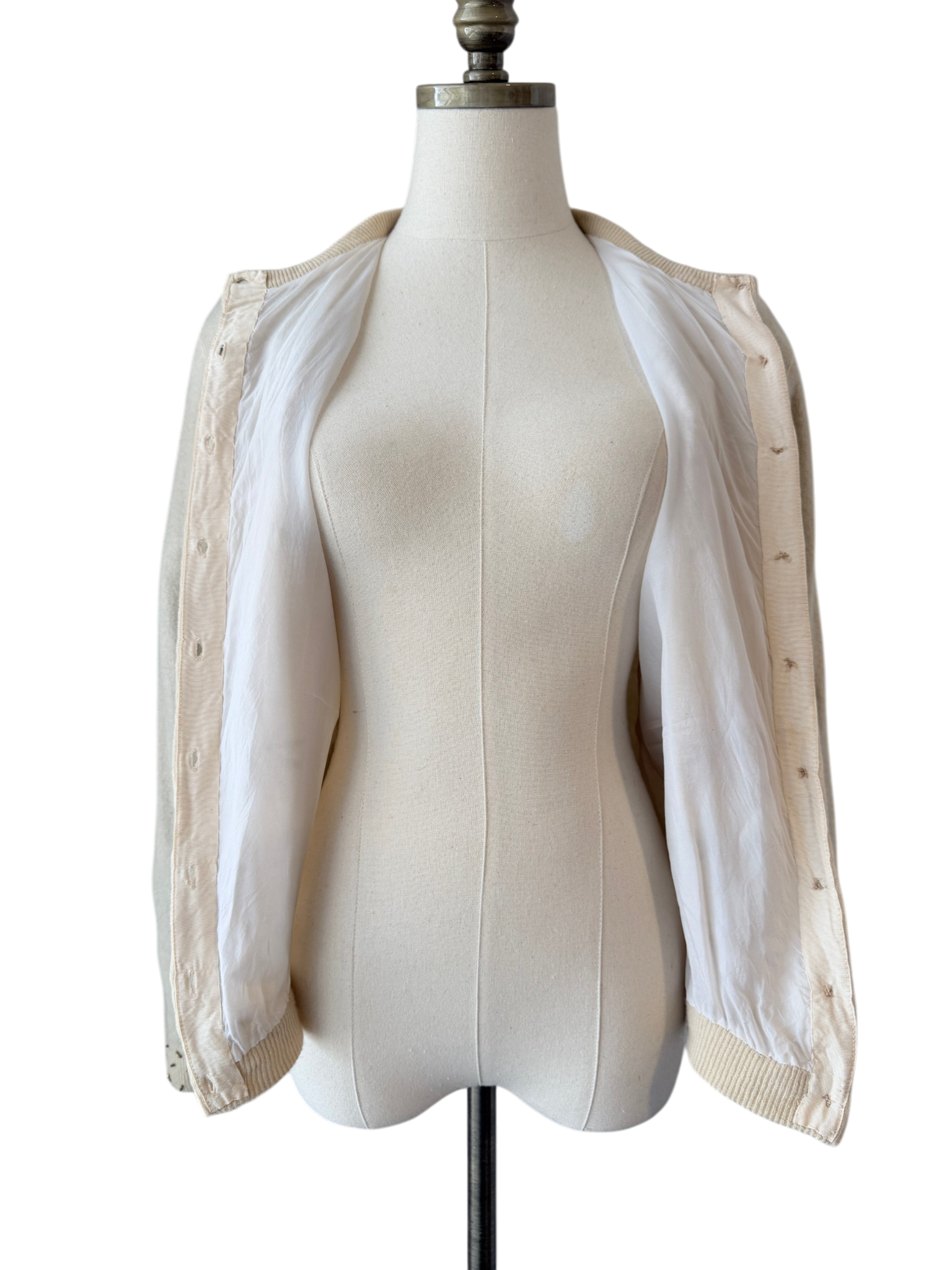 1950s Floral Beaded Wool Button-Front Cardigan