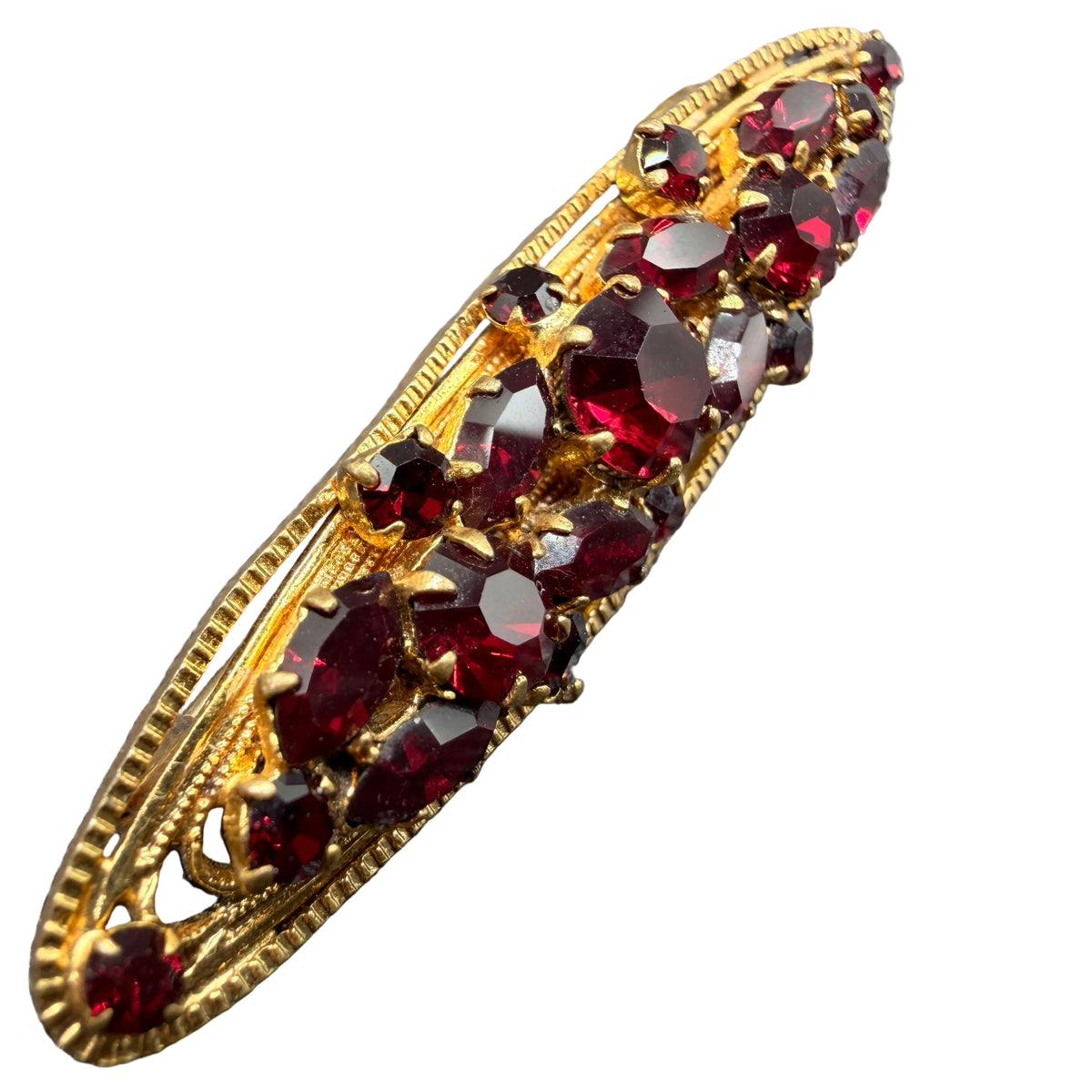 BB55 1940s 14GF bar brooch with cluster red tourmaline
