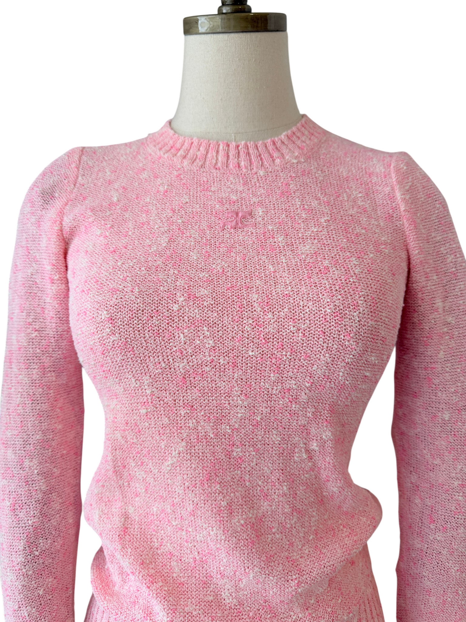 1970s Courrèges Heathered Pink Logo Pullover Sweater