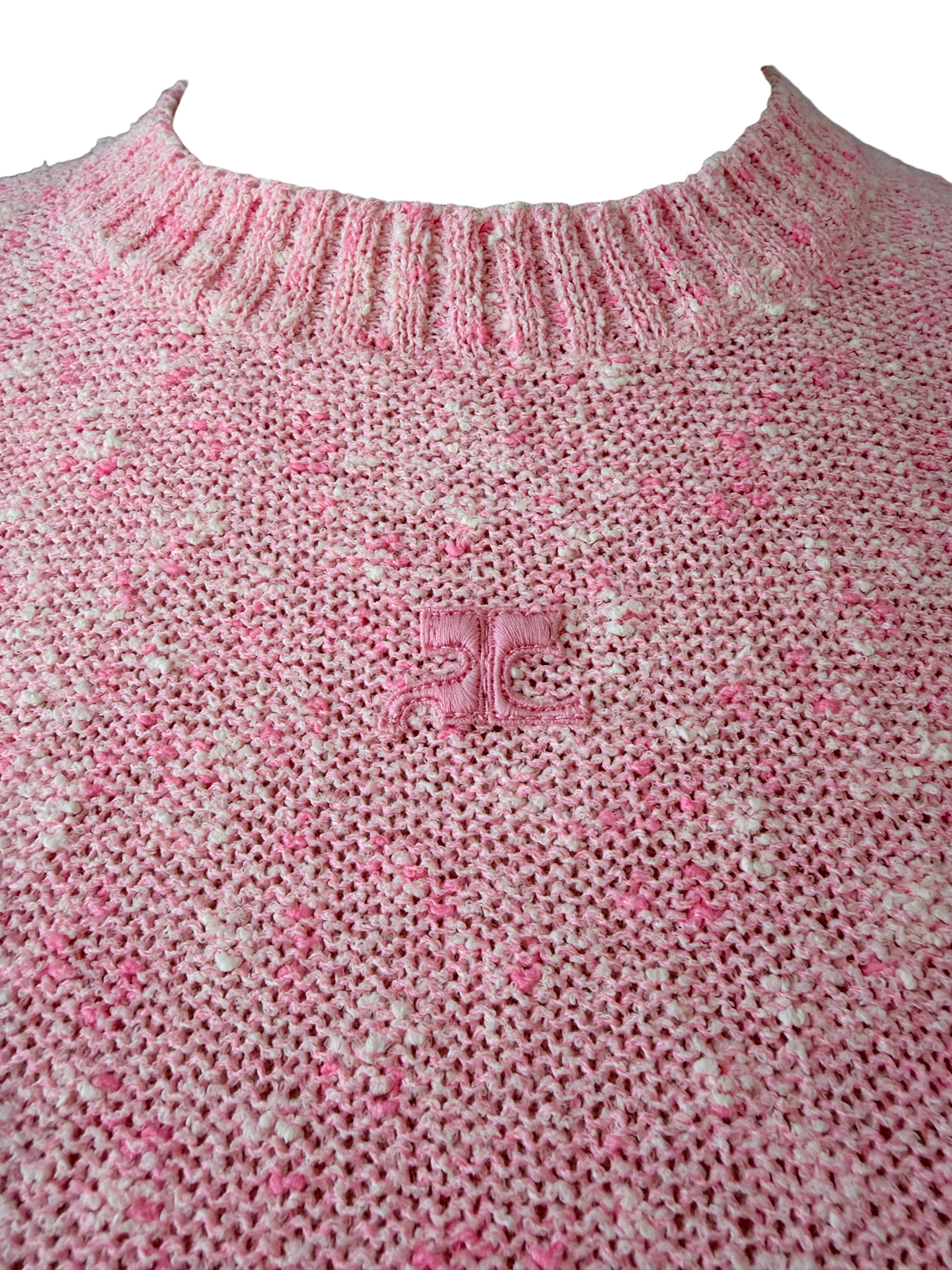 1970s Courrèges Heathered Pink Logo Pullover Sweater