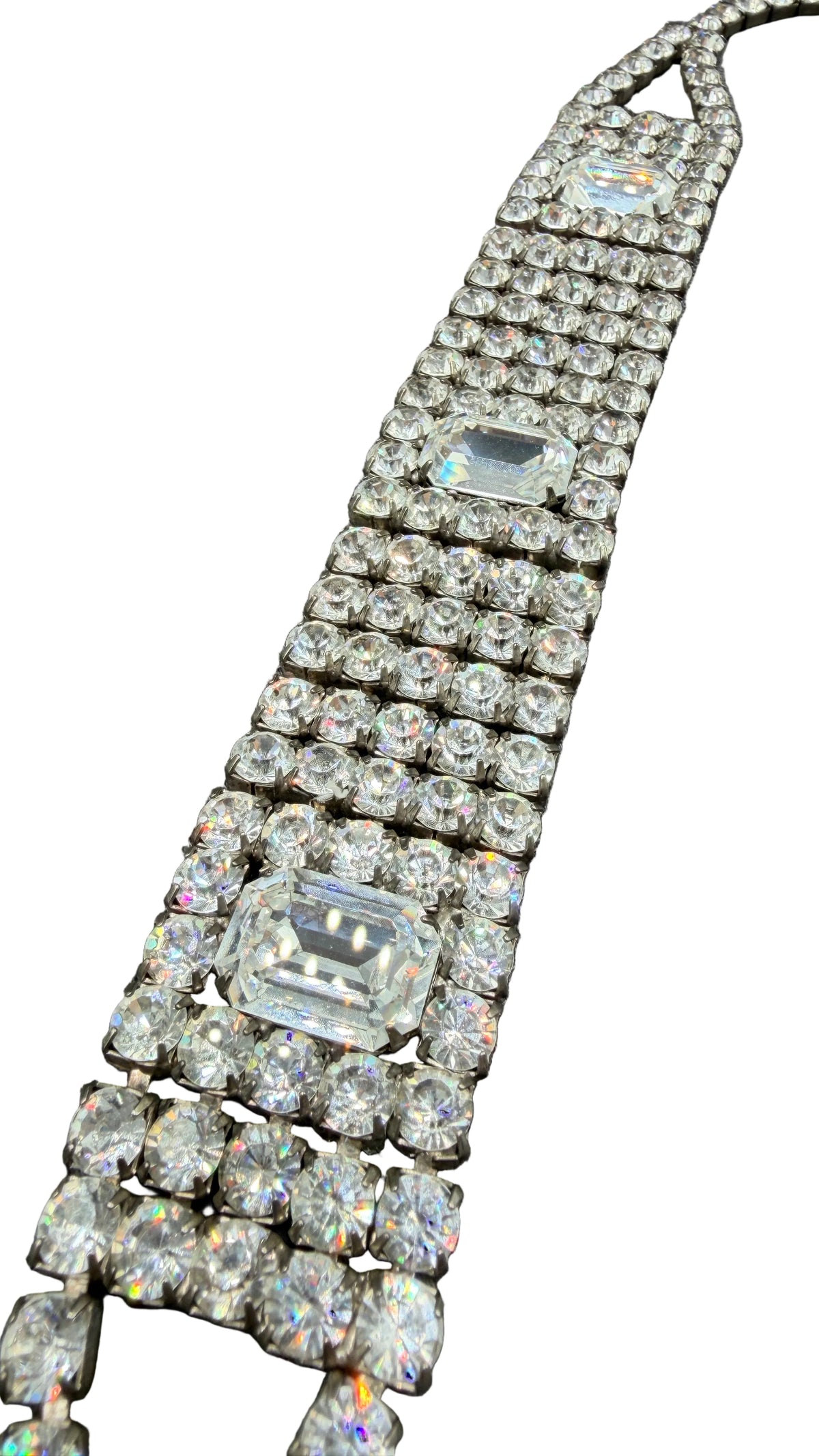 1950s Five-Row Austrian Crystal Choker with Emerald-Cut Stations