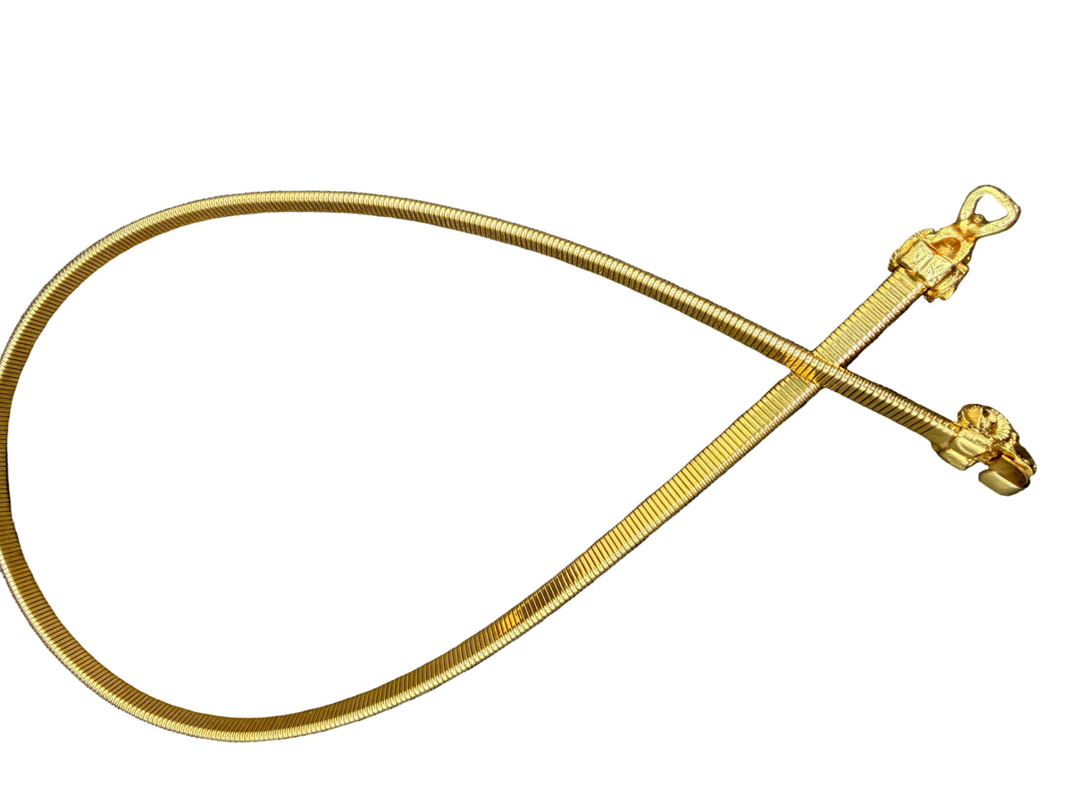 1980s Gold-Tone Double Ram Head Stretch Belt with Omega Chain