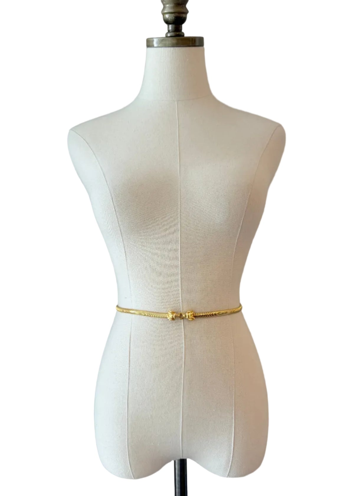 1980s Gold-Tone Double Ram Head Stretch Belt with Omega Chain