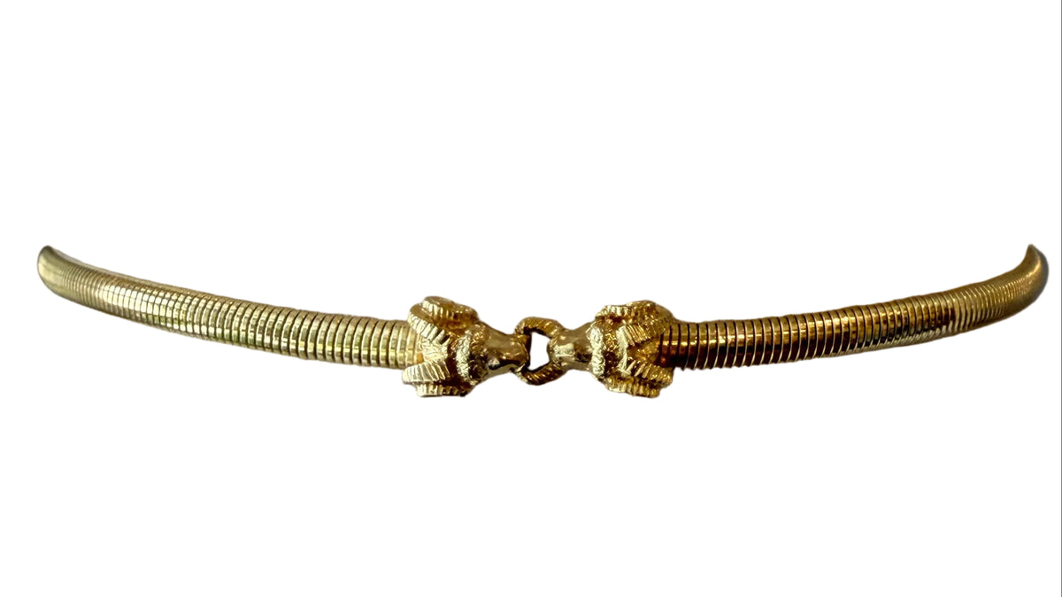 1980s Gold-Tone Double Ram Head Stretch Belt with Omega Chain