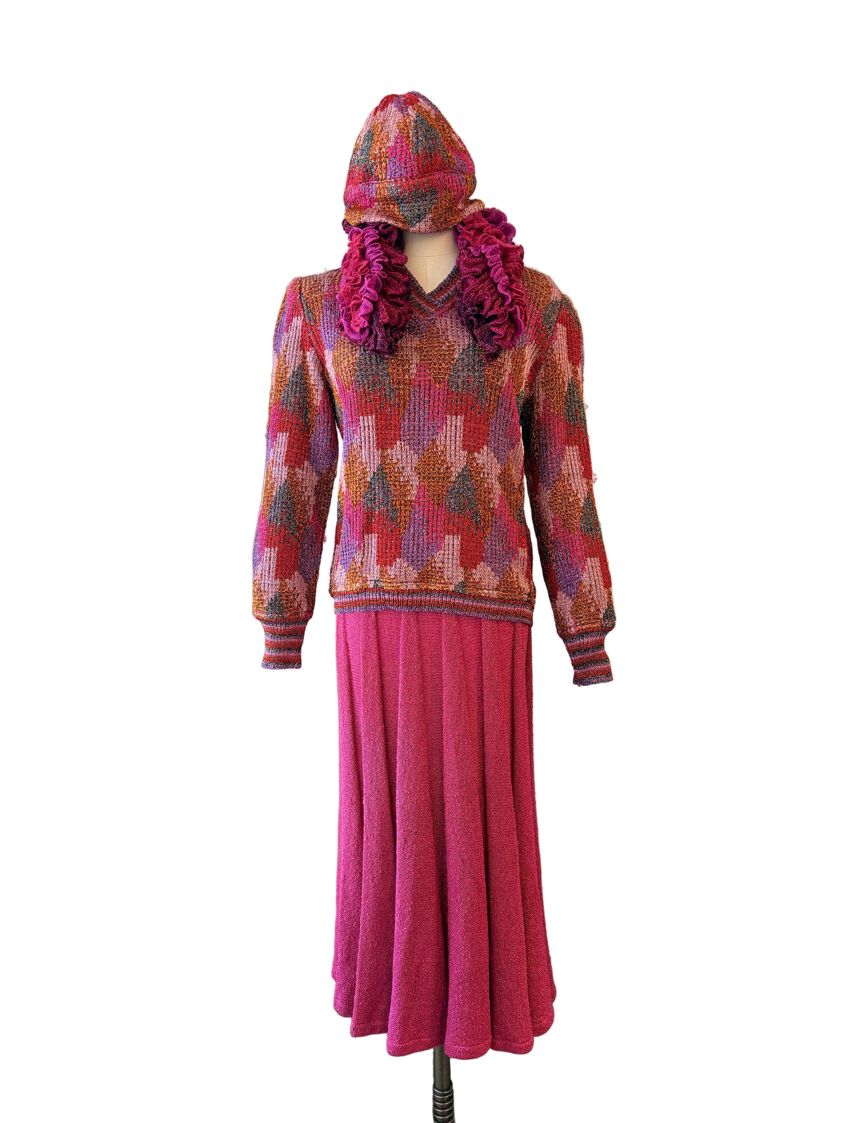 1970s Missoni Four-Piece Knit Skirt, Top, Scarf & Hat Ensemble