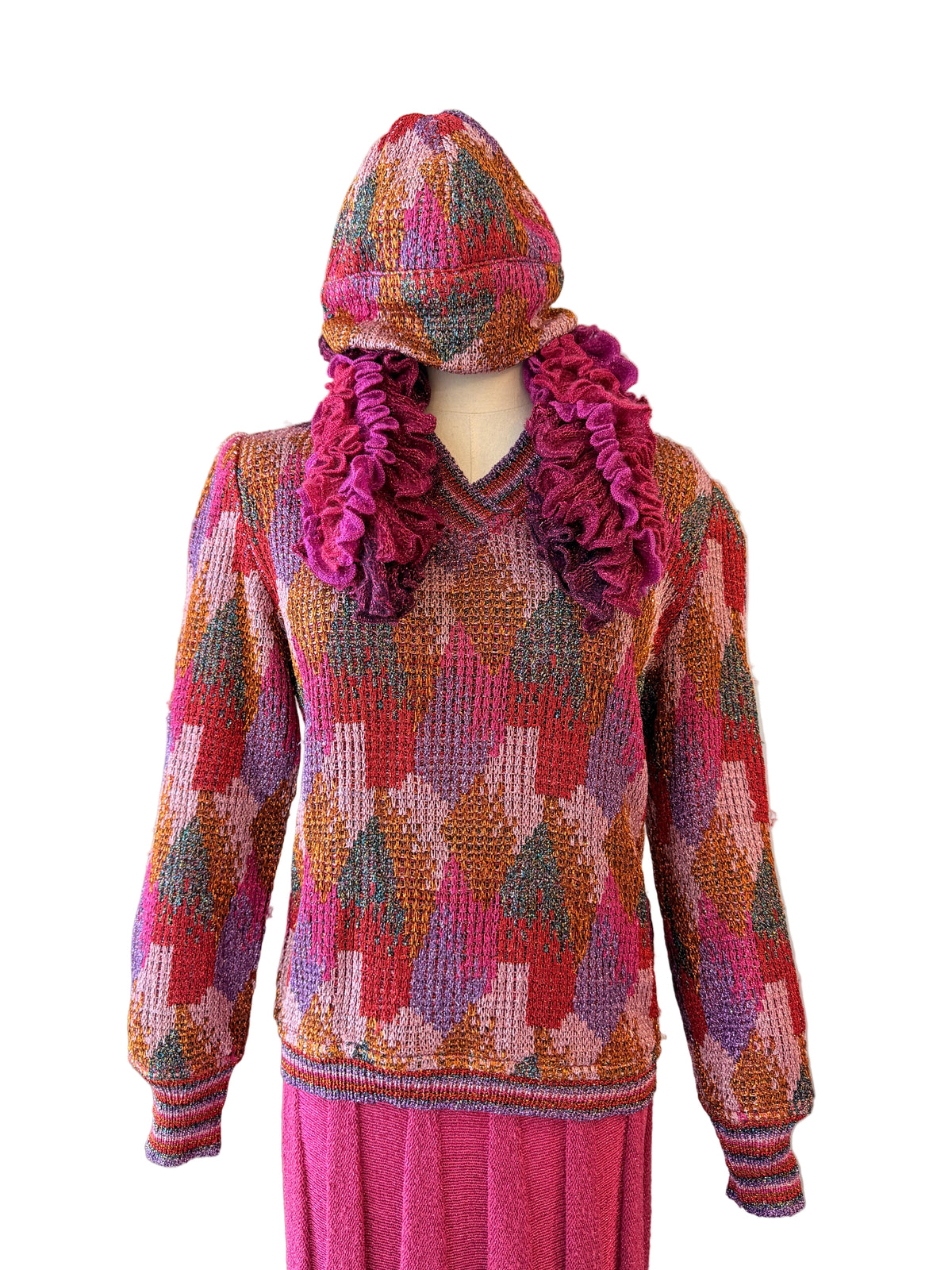 1970s Missoni Four-Piece Knit Skirt, Top, Scarf & Hat Ensemble