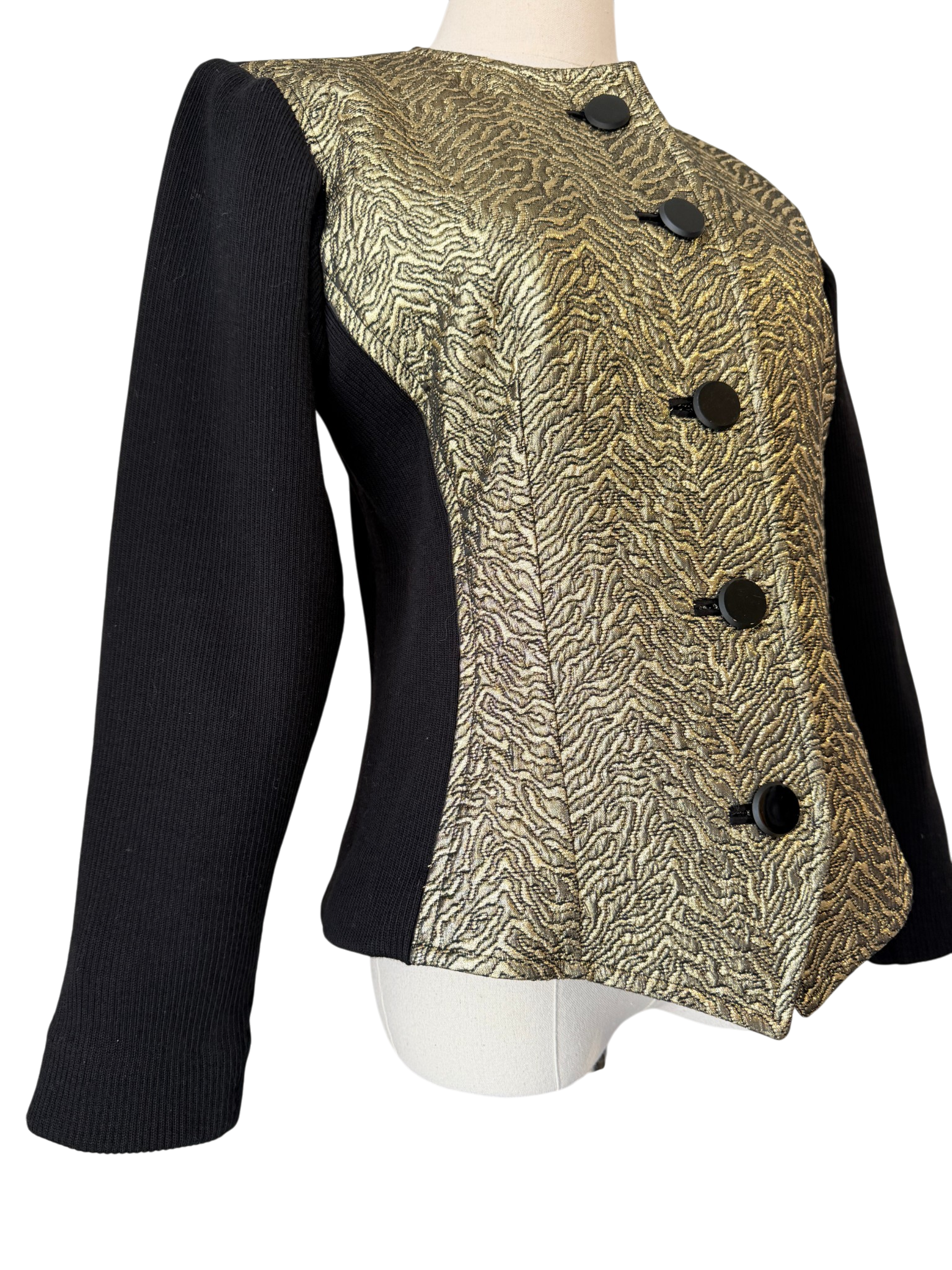 1970s Saint Laurent Gold & Black Lamé Blazer with Knit Back