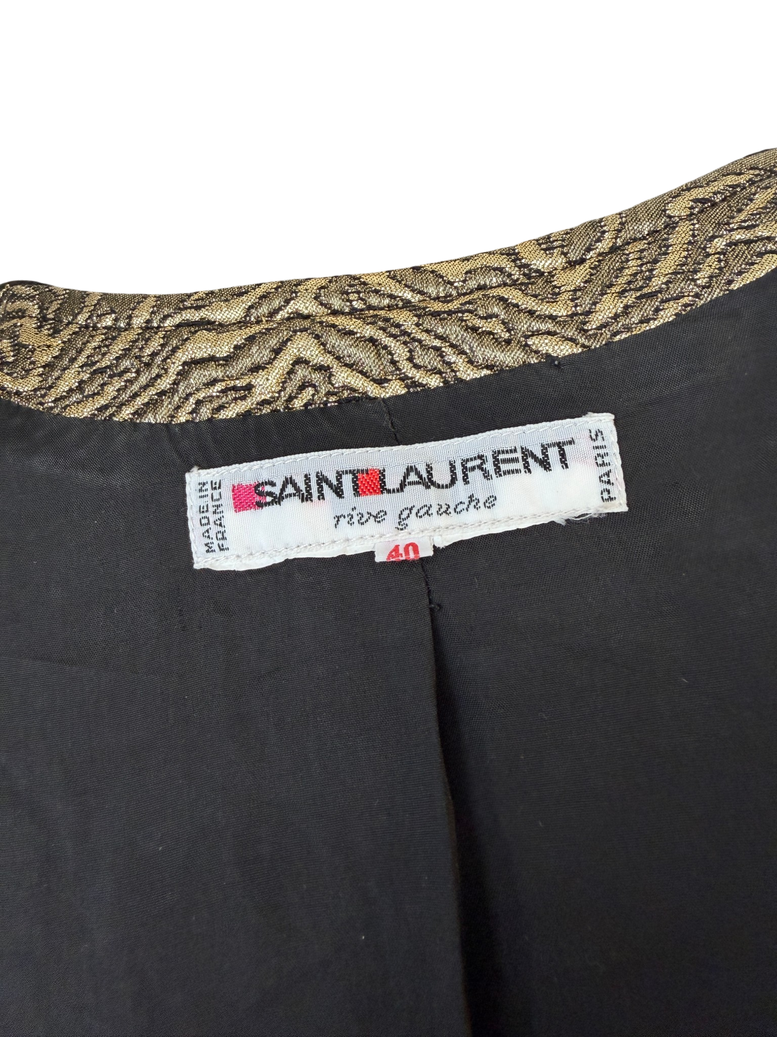 1970s Saint Laurent Gold & Black Lamé Blazer with Knit Back