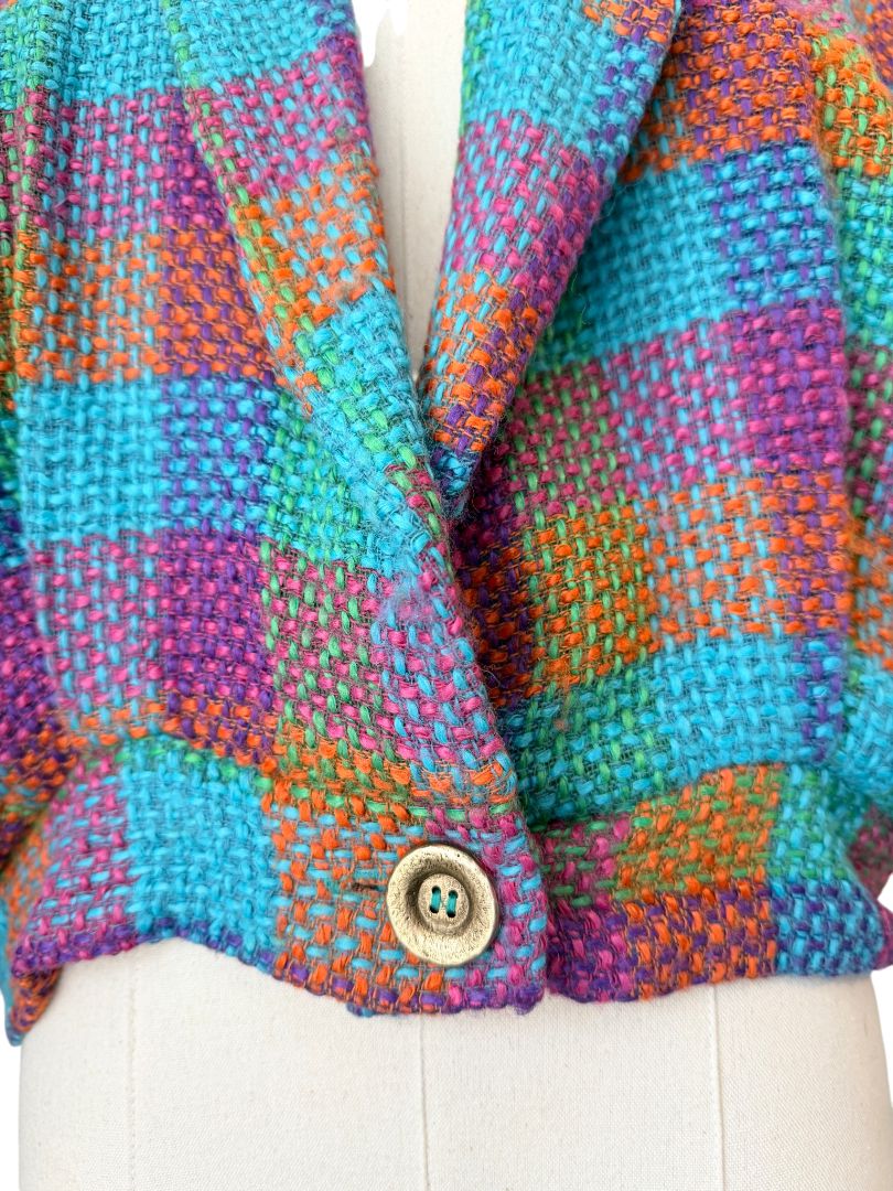 1980s Stijfselkissie by Marijke Benedict Colorful Tweed Cropped Blazer with Fringe