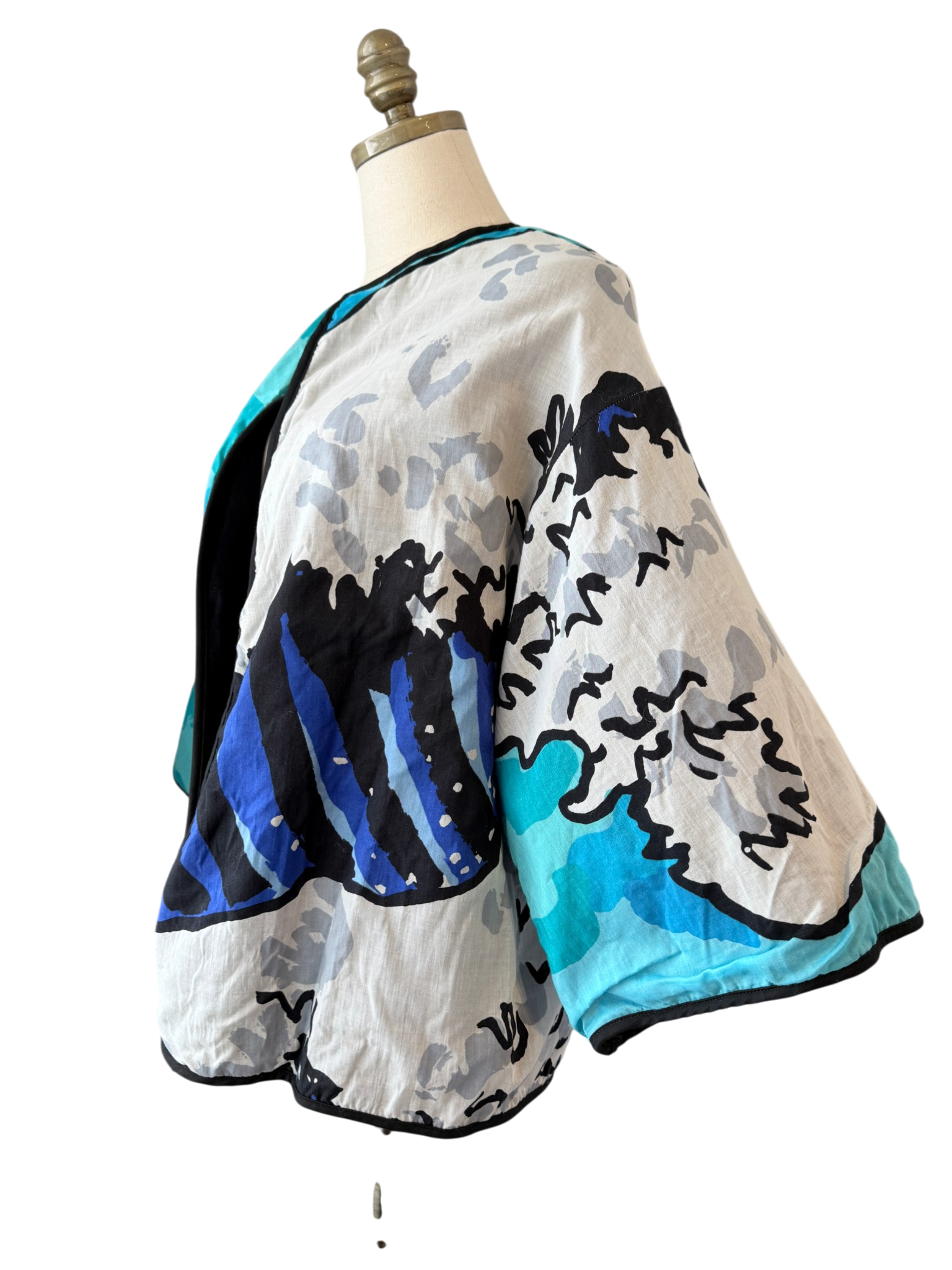 1970s Michaele Vollbracht cotton/terrycloth wearble art "wave" print open jacket