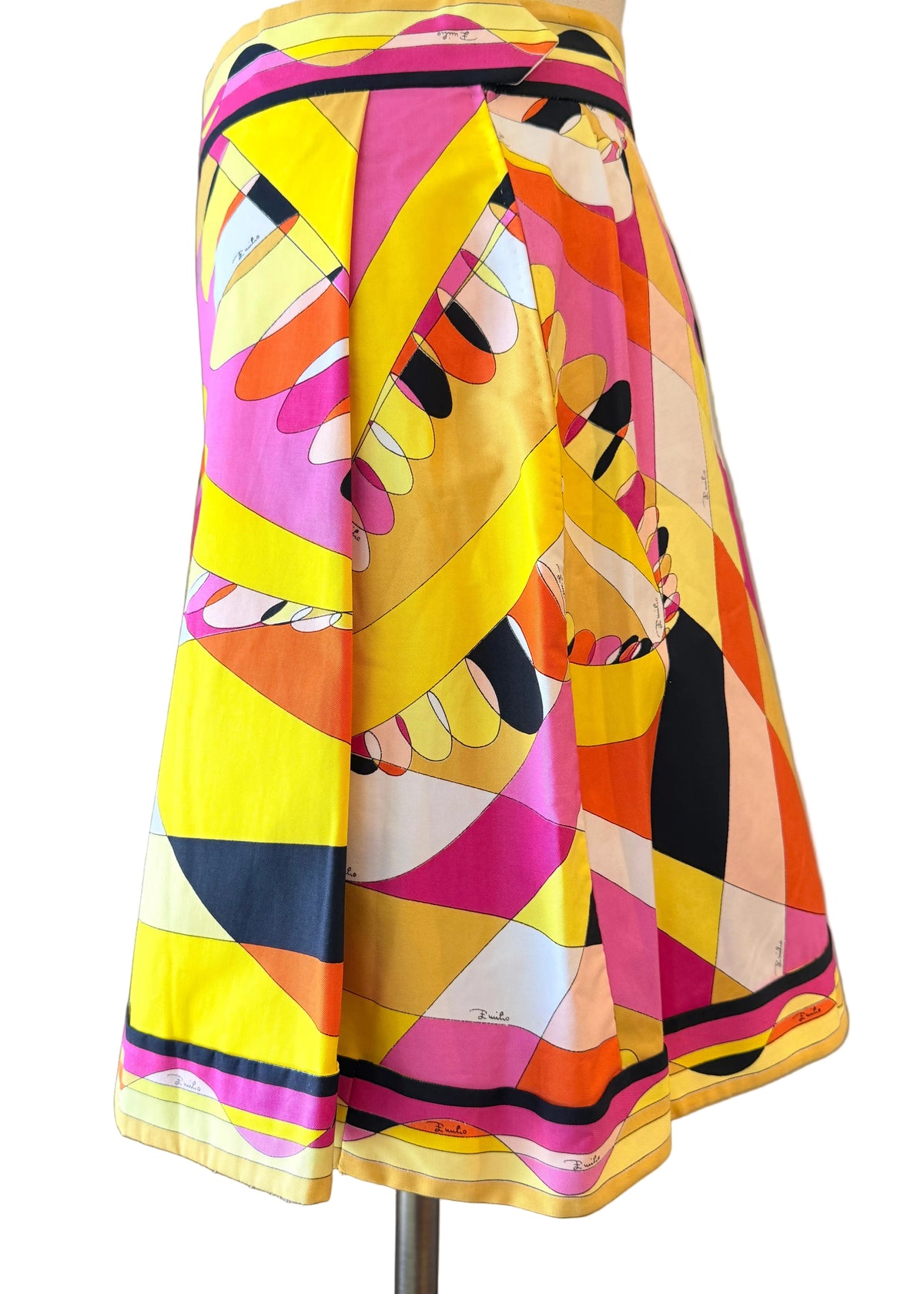 1960s Emilio Pucci Mini Skirt in Black, Yellow, Pink & Orange Mod Print