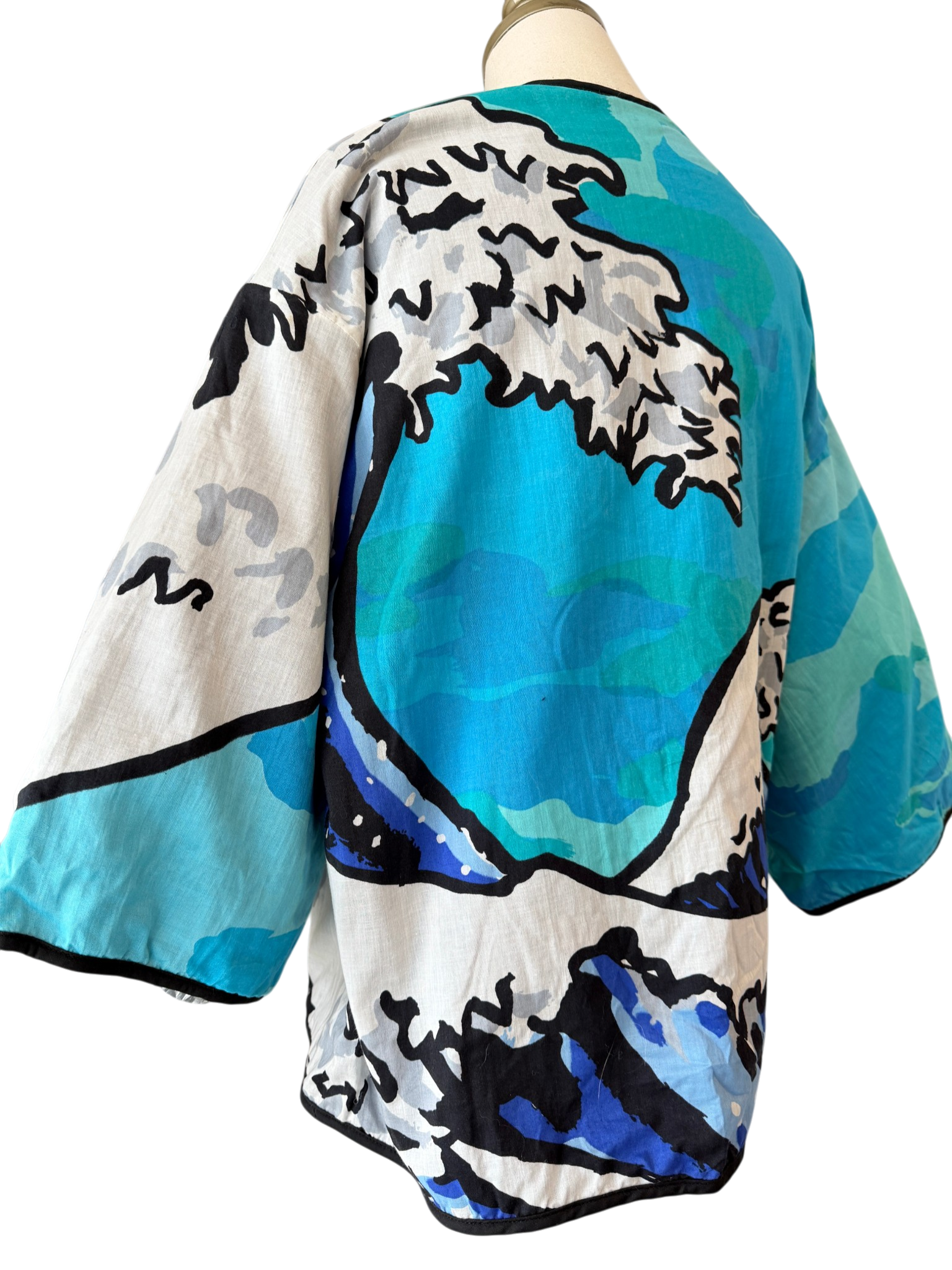 1970s Michaele Vollbracht cotton/terrycloth wearble art "wave" print open jacket