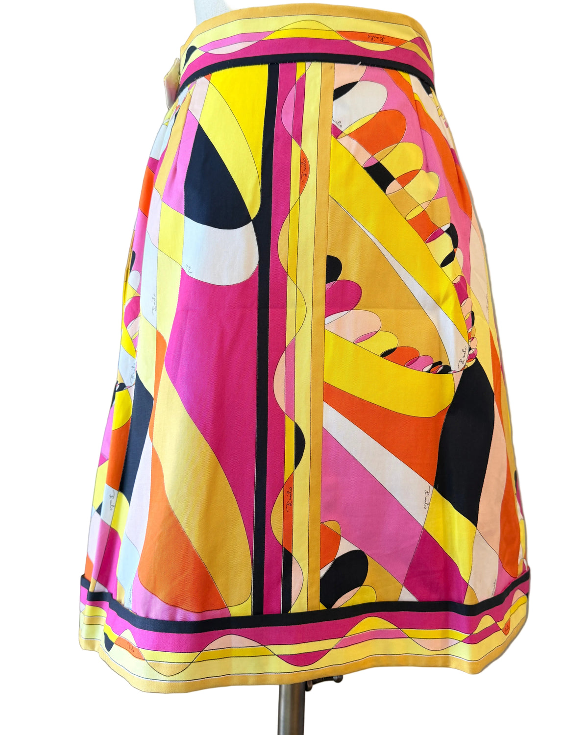 1960s Emilio Pucci Mini Skirt in Black, Yellow, Pink & Orange Mod Print