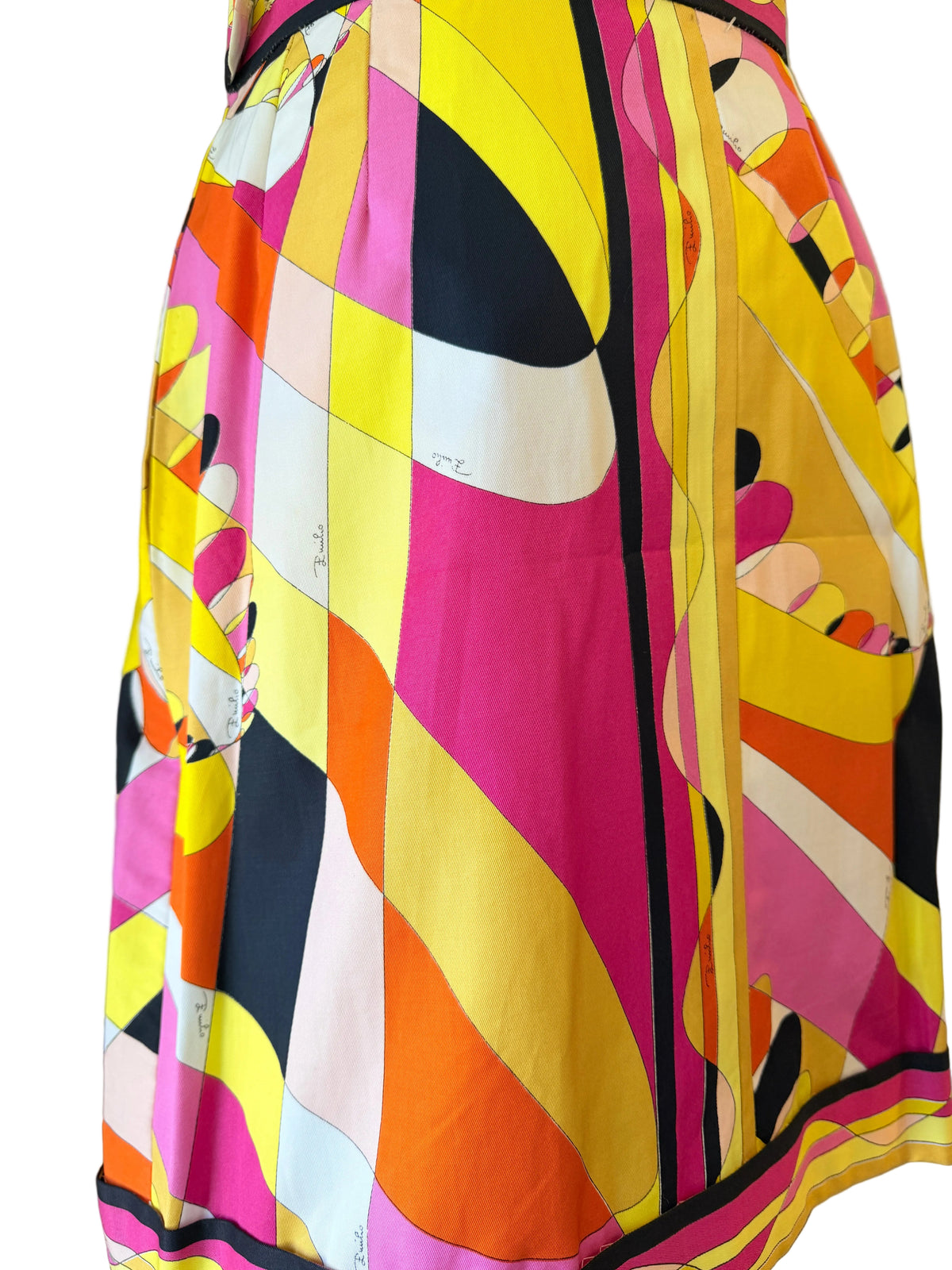 1960s Emilio Pucci Mini Skirt in Black, Yellow, Pink & Orange Mod Print