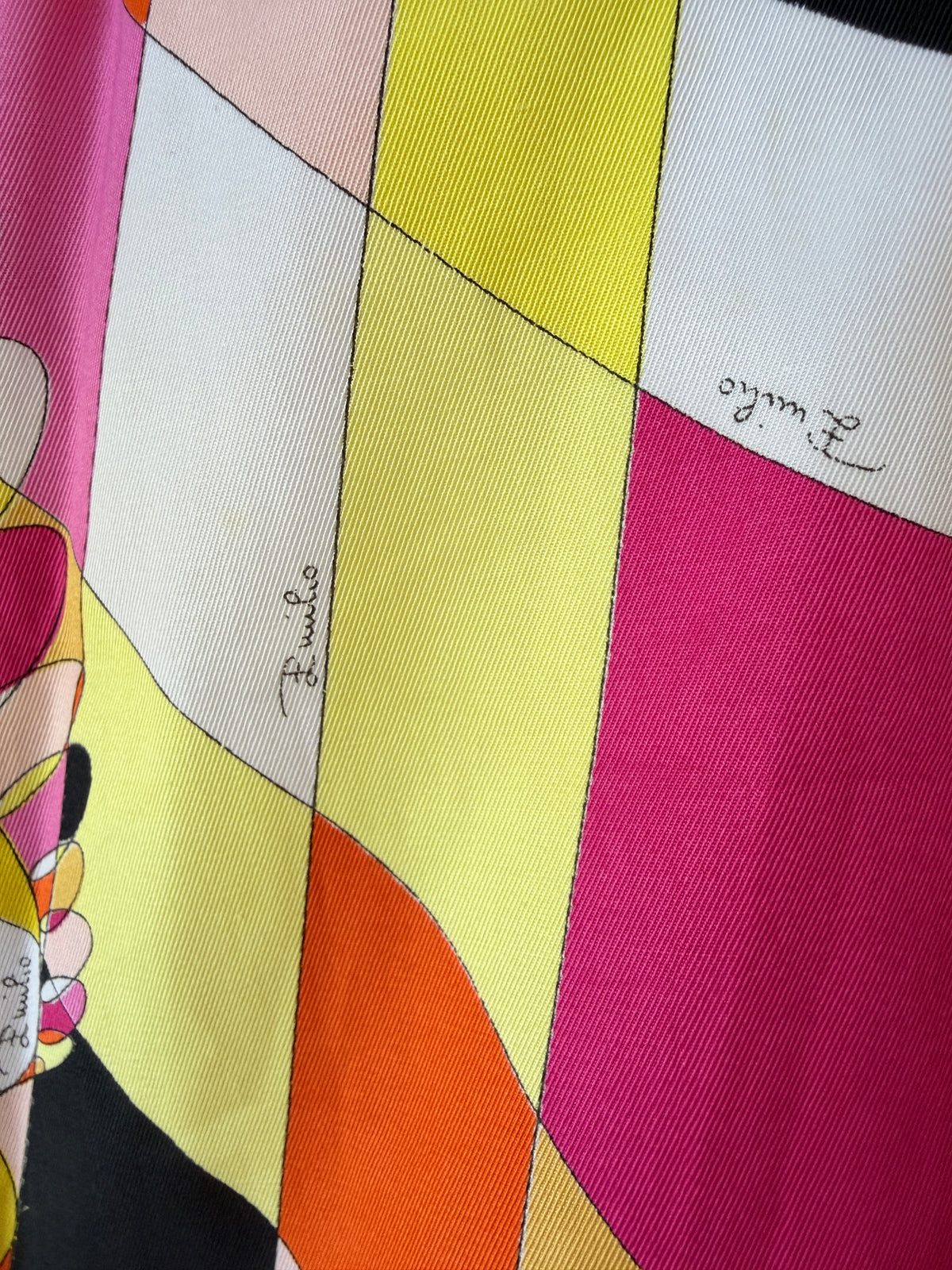 1960s Emilio Pucci Mini Skirt in Black, Yellow, Pink & Orange Mod Print