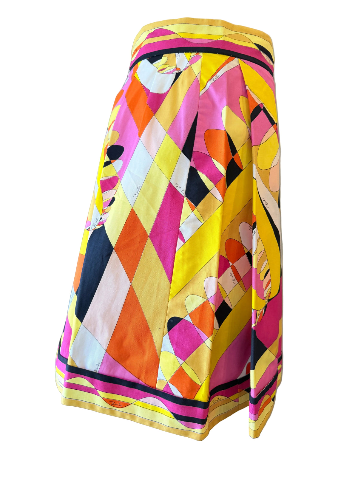 1960s Emilio Pucci Mini Skirt in Black, Yellow, Pink & Orange Mod Print