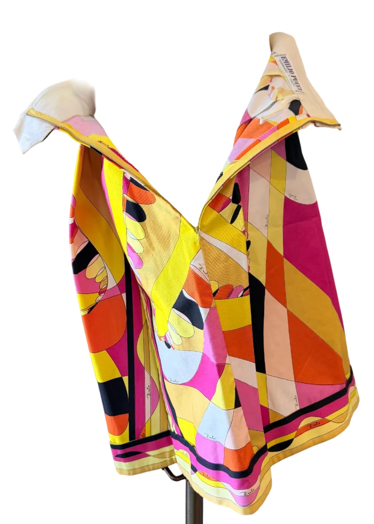 1960s Emilio Pucci Mini Skirt in Black, Yellow, Pink & Orange Mod Print