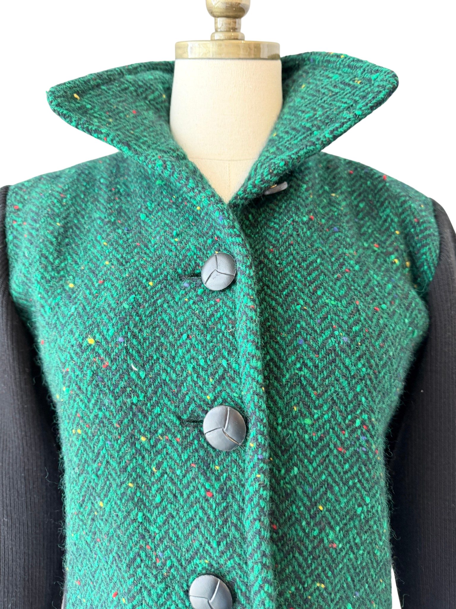 1970s Saint Laurent Green Tweed Blazer with Black Knit Back