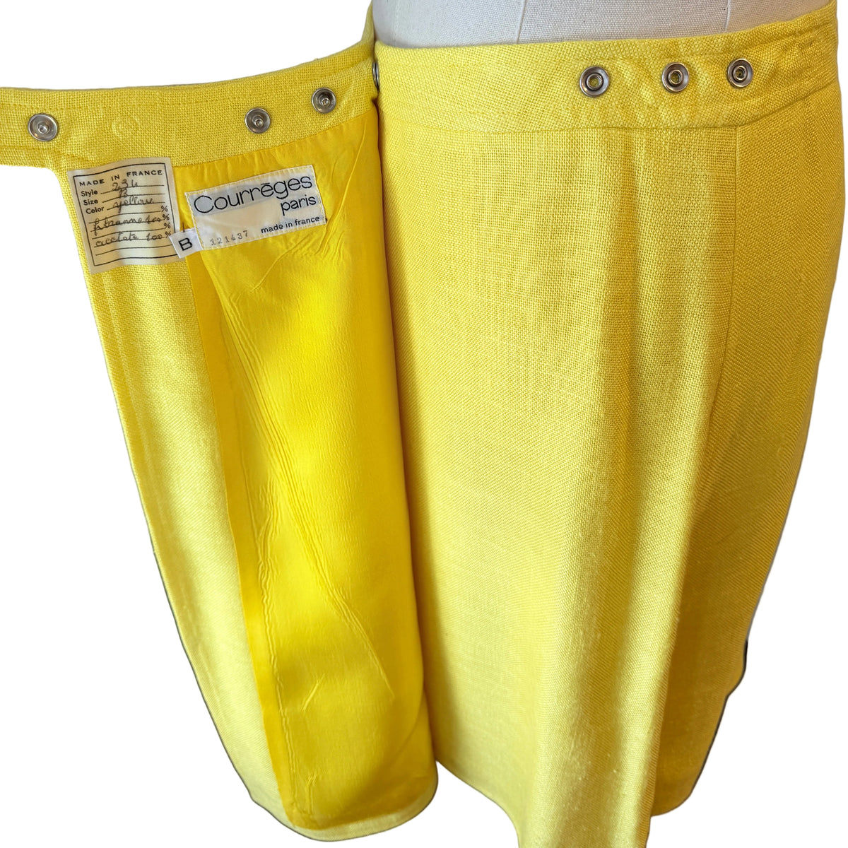 1960s Courrèges Yellow Snap-Front Wrap Skirt