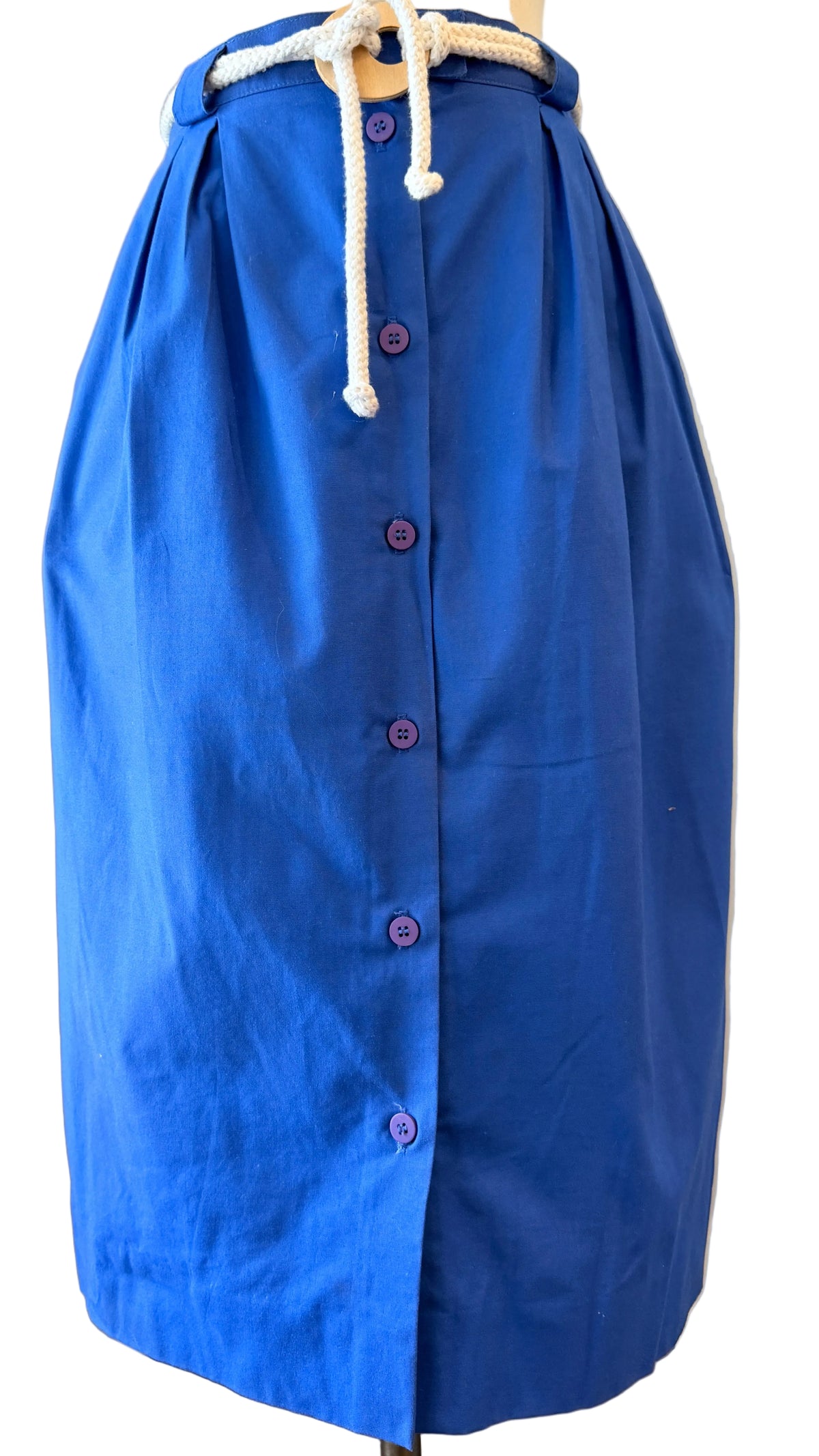1980s Christian Dior Blue Button-Front Sheath Skirt with Rope Belt