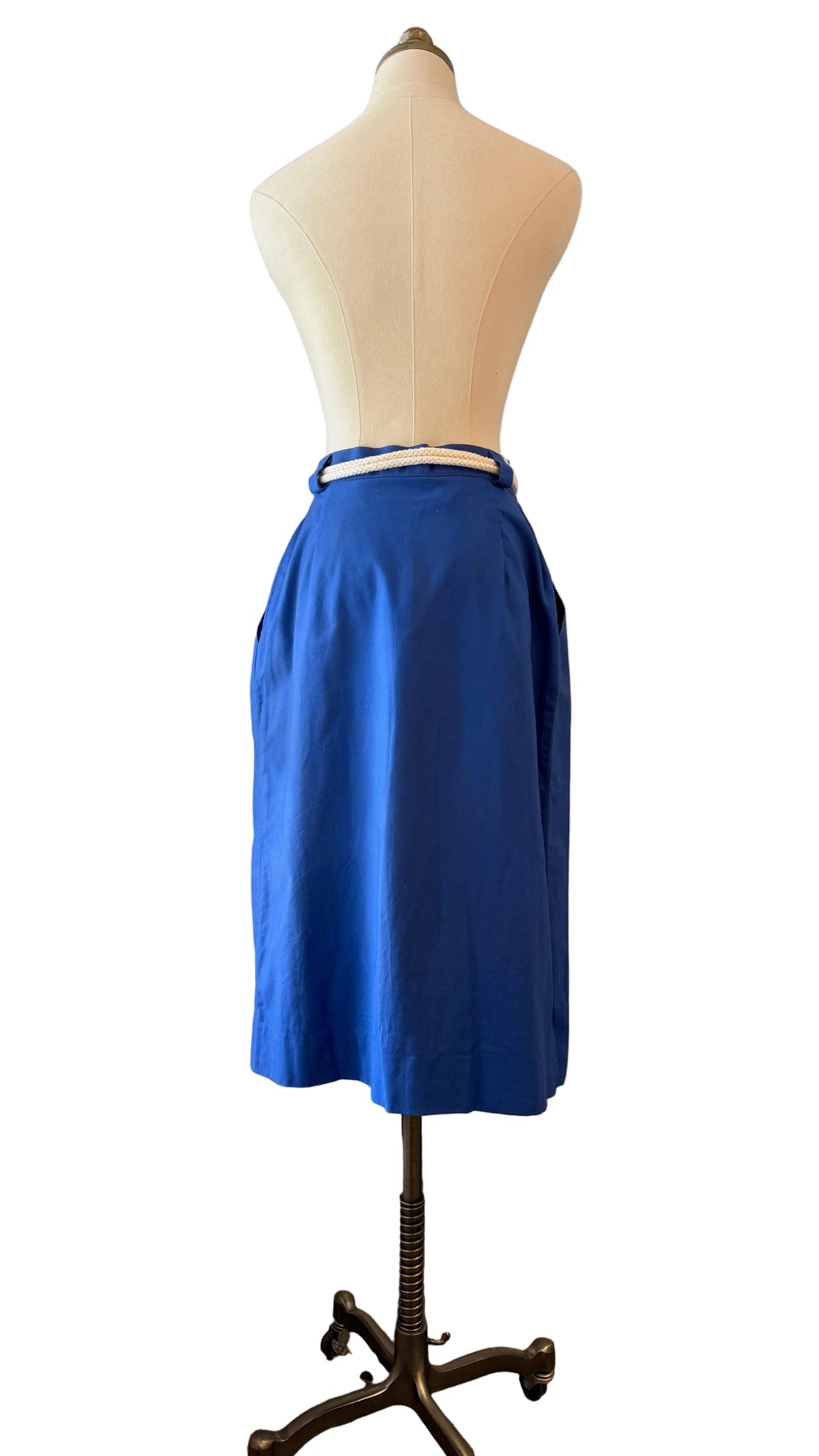1980s Christian Dior Blue Button-Front Sheath Skirt with Rope Belt