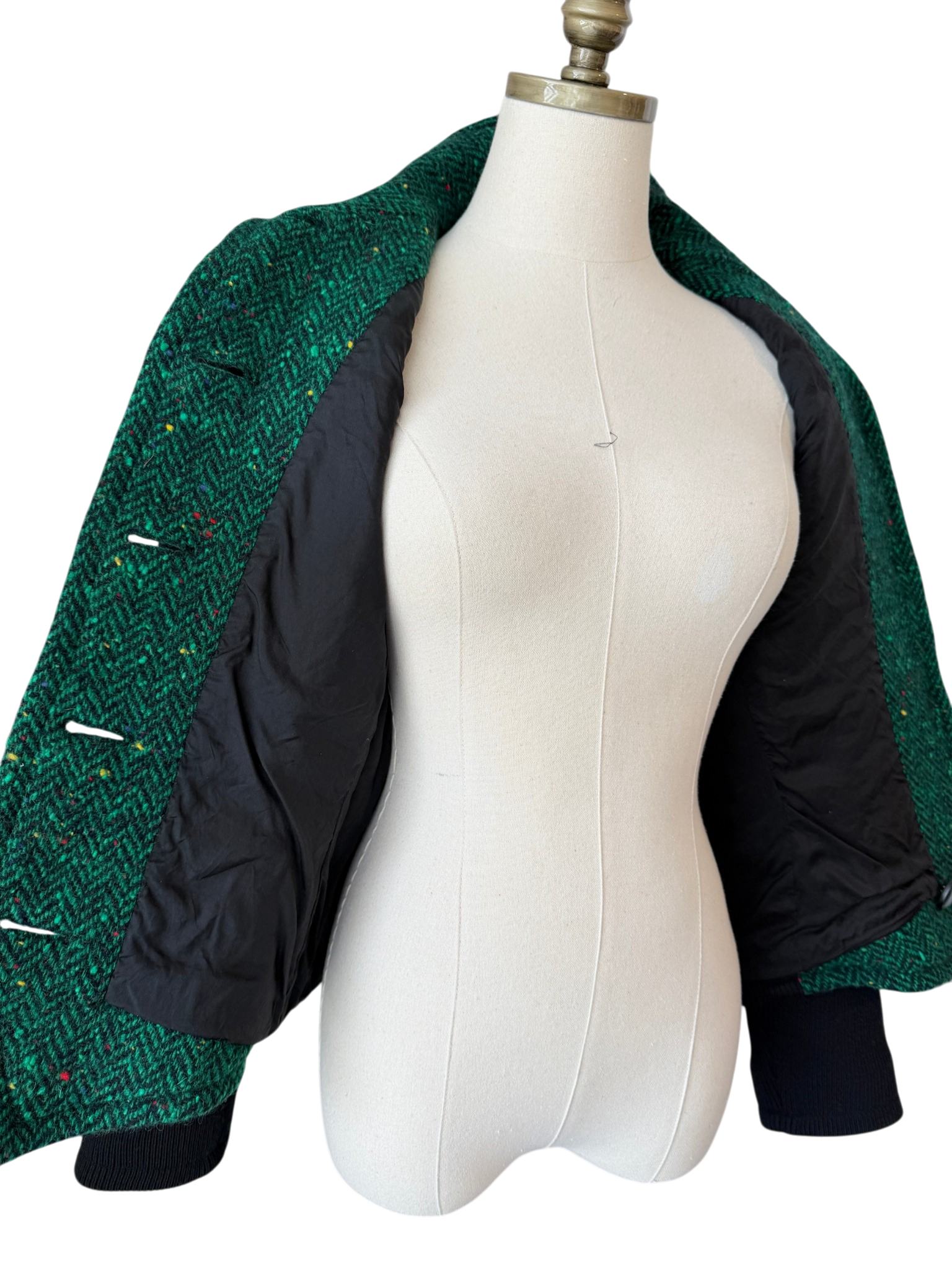 1970s Saint Laurent Green Tweed Blazer with Black Knit Back