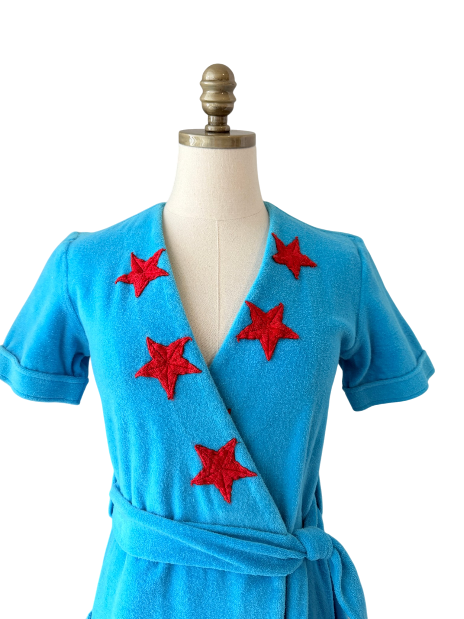 1960s Adrian’s Original Capri Terrycloth Wrap Dress with Red Stars