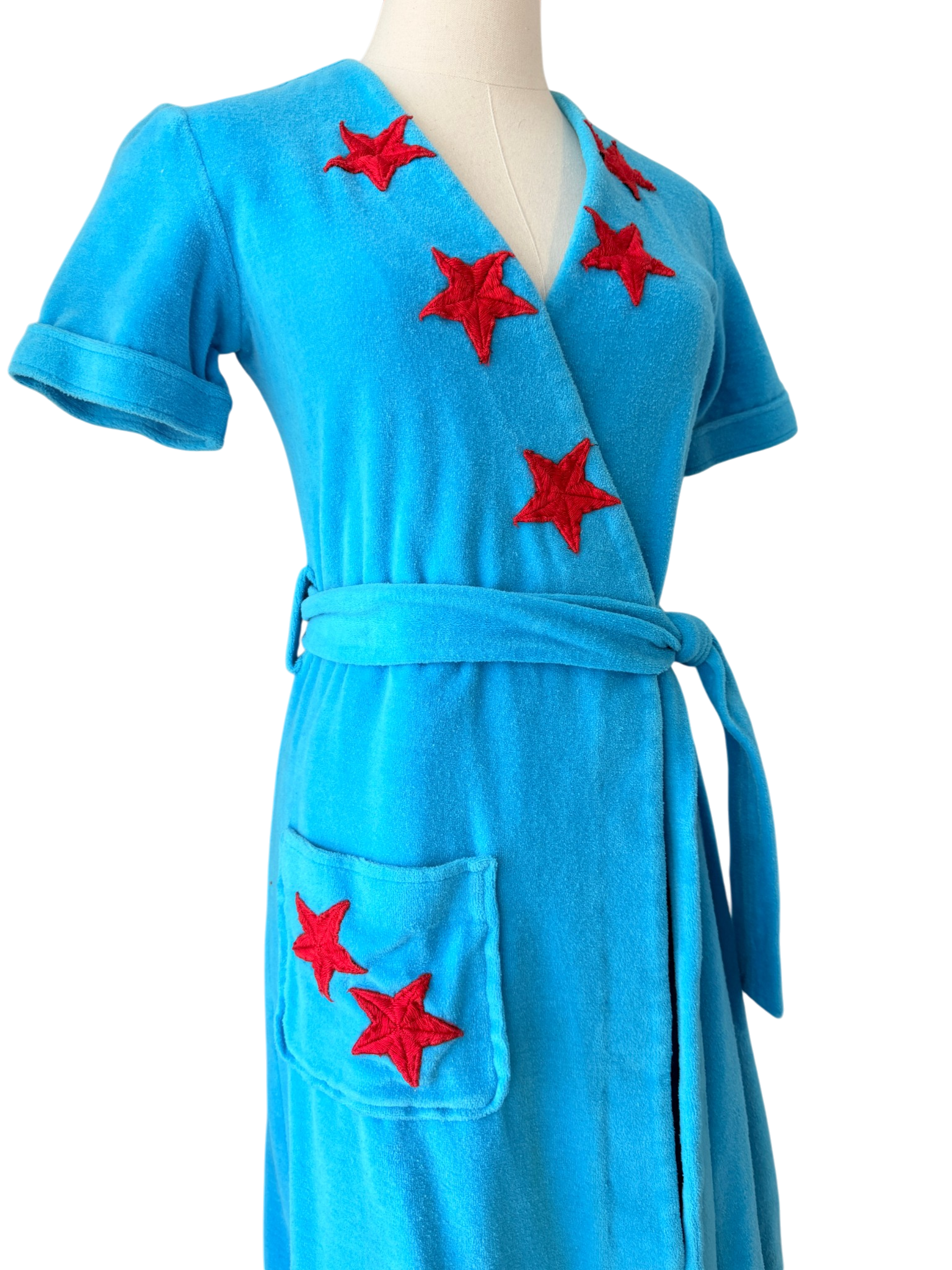 1960s Adrian’s Original Capri Terrycloth Wrap Dress with Red Stars