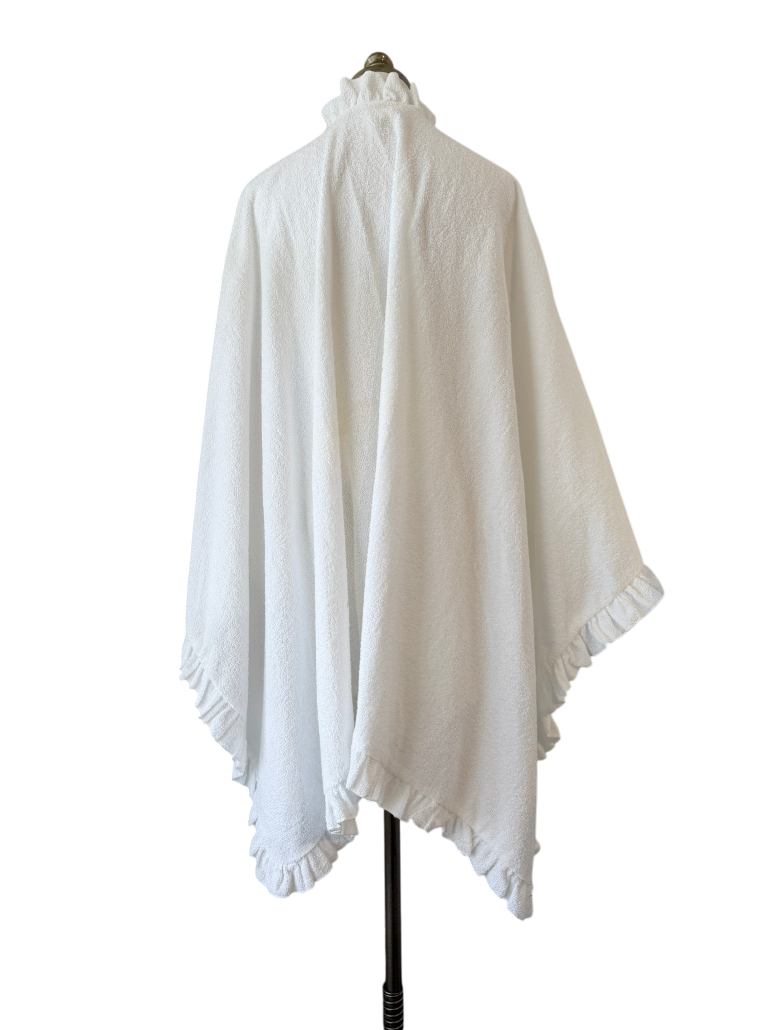 1970s Gottex White Terry Cloth Wrap with Ruffled Edge