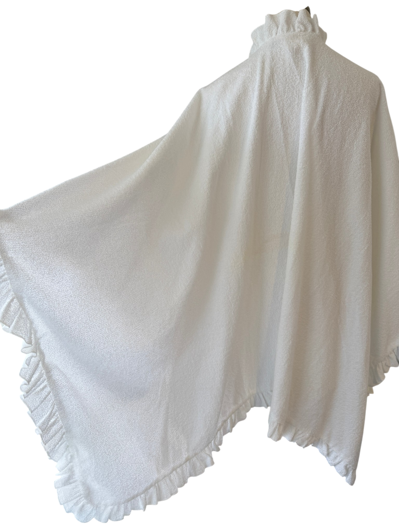 1970s Gottex White Terry Cloth Wrap with Ruffled Edge