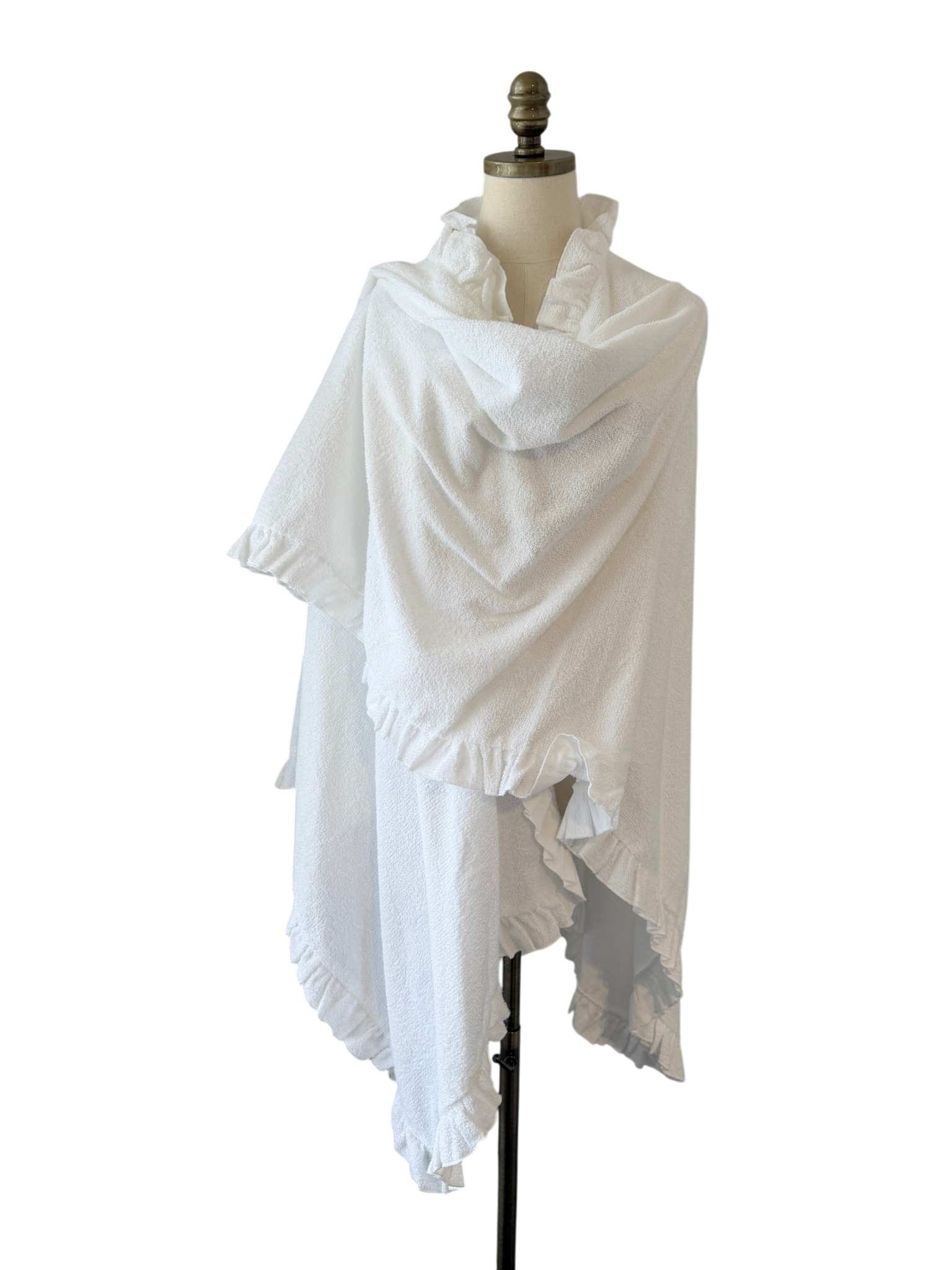 1970s Gottex White Terry Cloth Wrap with Ruffled Edge