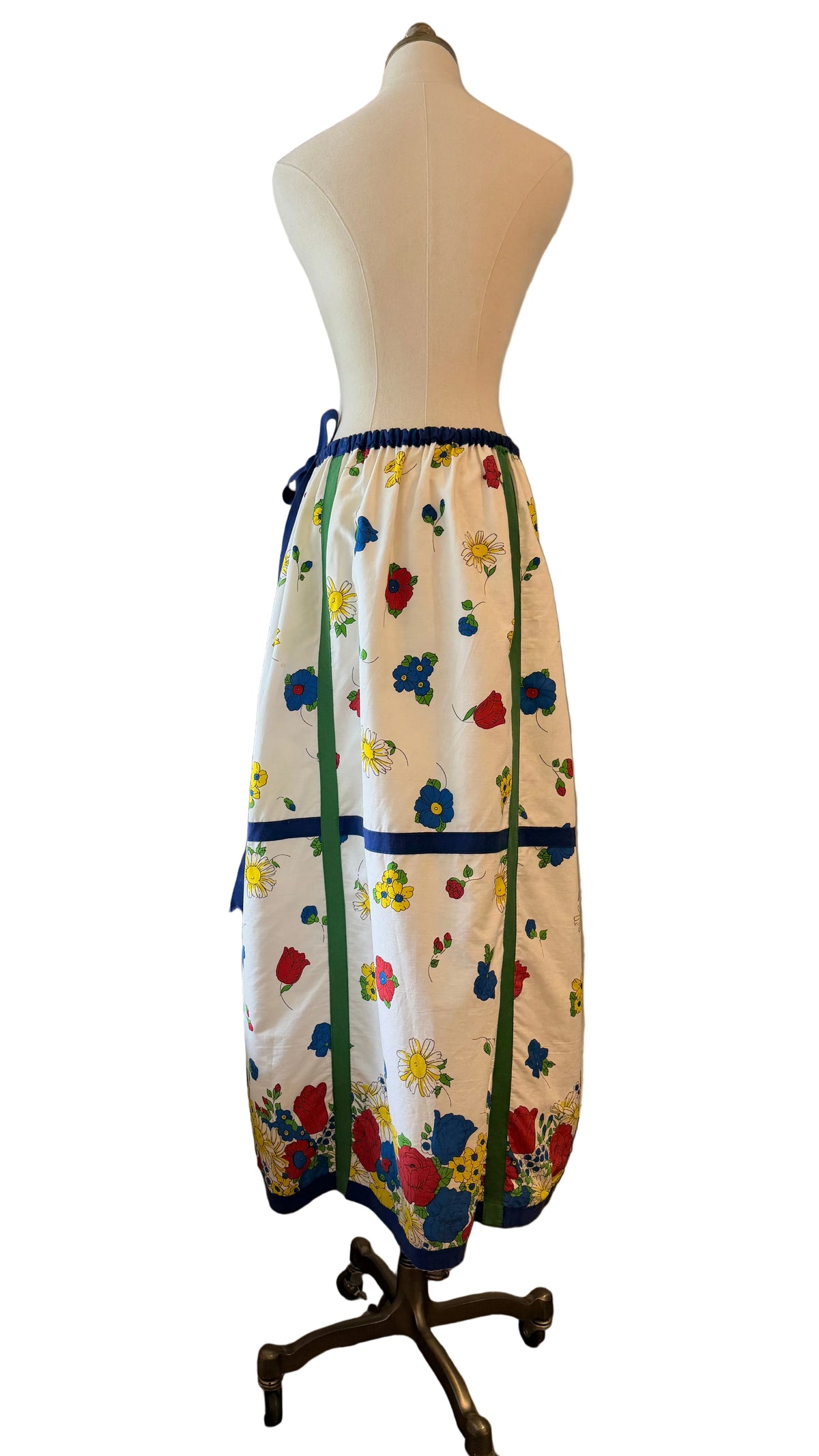 1970s Cotton Floral Print Maxi Skirt/Dress with Grosgrain Ribbon Trim
