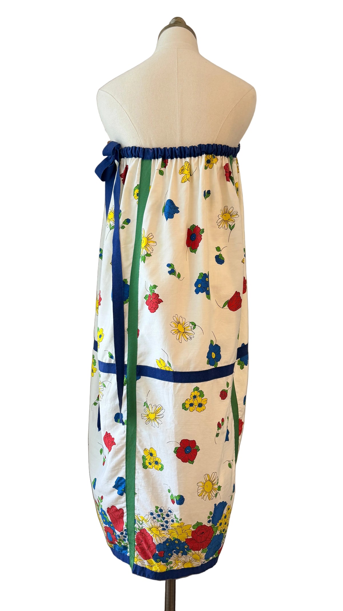 1970s Cotton Floral Print Maxi Skirt/Dress with Grosgrain Ribbon Trim