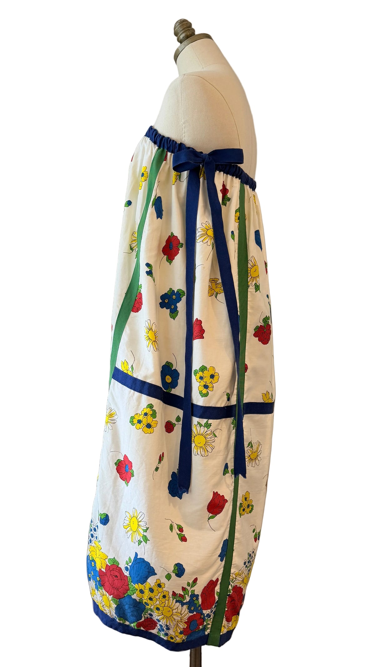 1970s Cotton Floral Print Maxi Skirt/Dress with Grosgrain Ribbon Trim