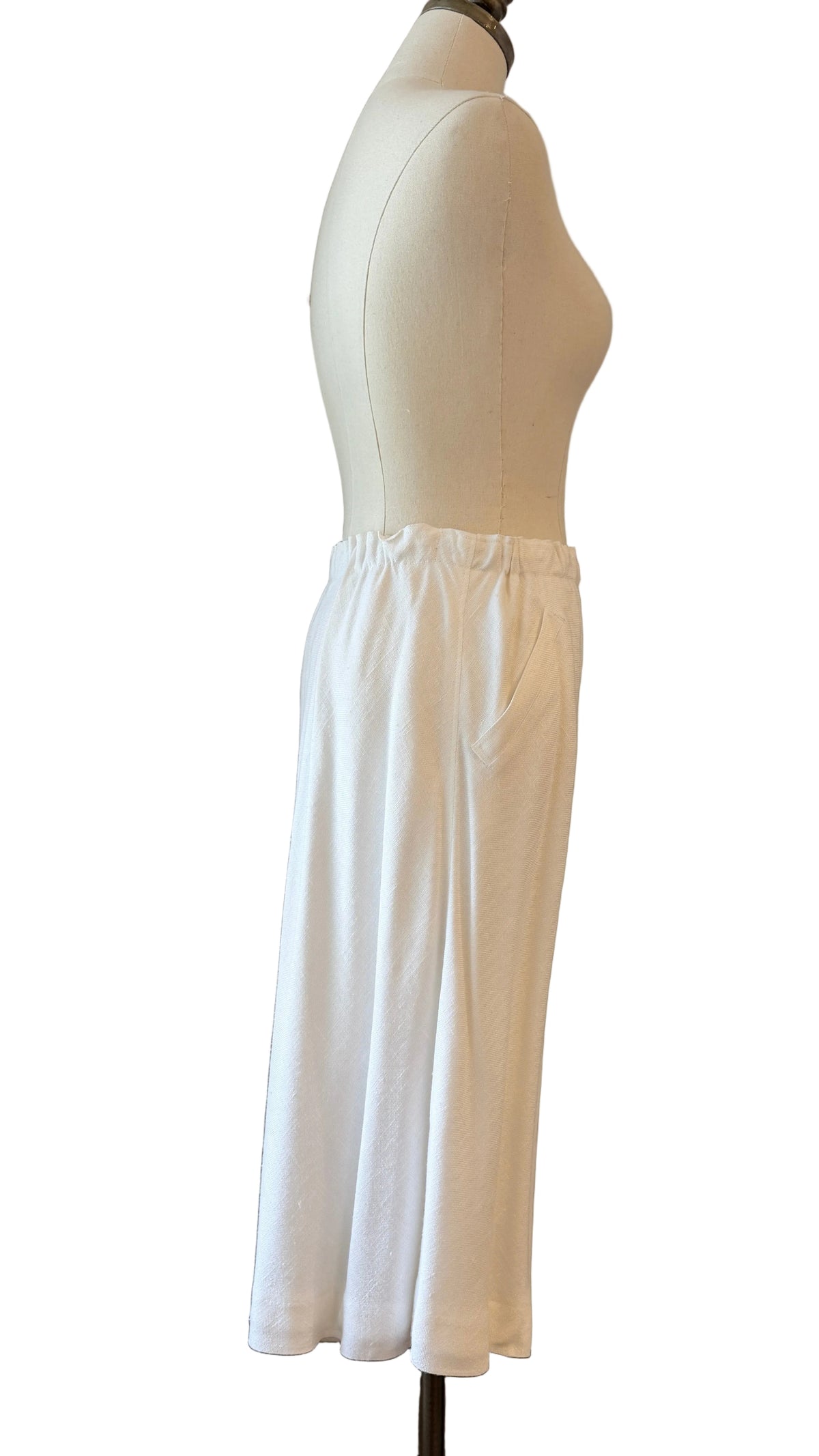 1970s Courrèges Ivory Linen A-Line Skirt with Elastic Waist