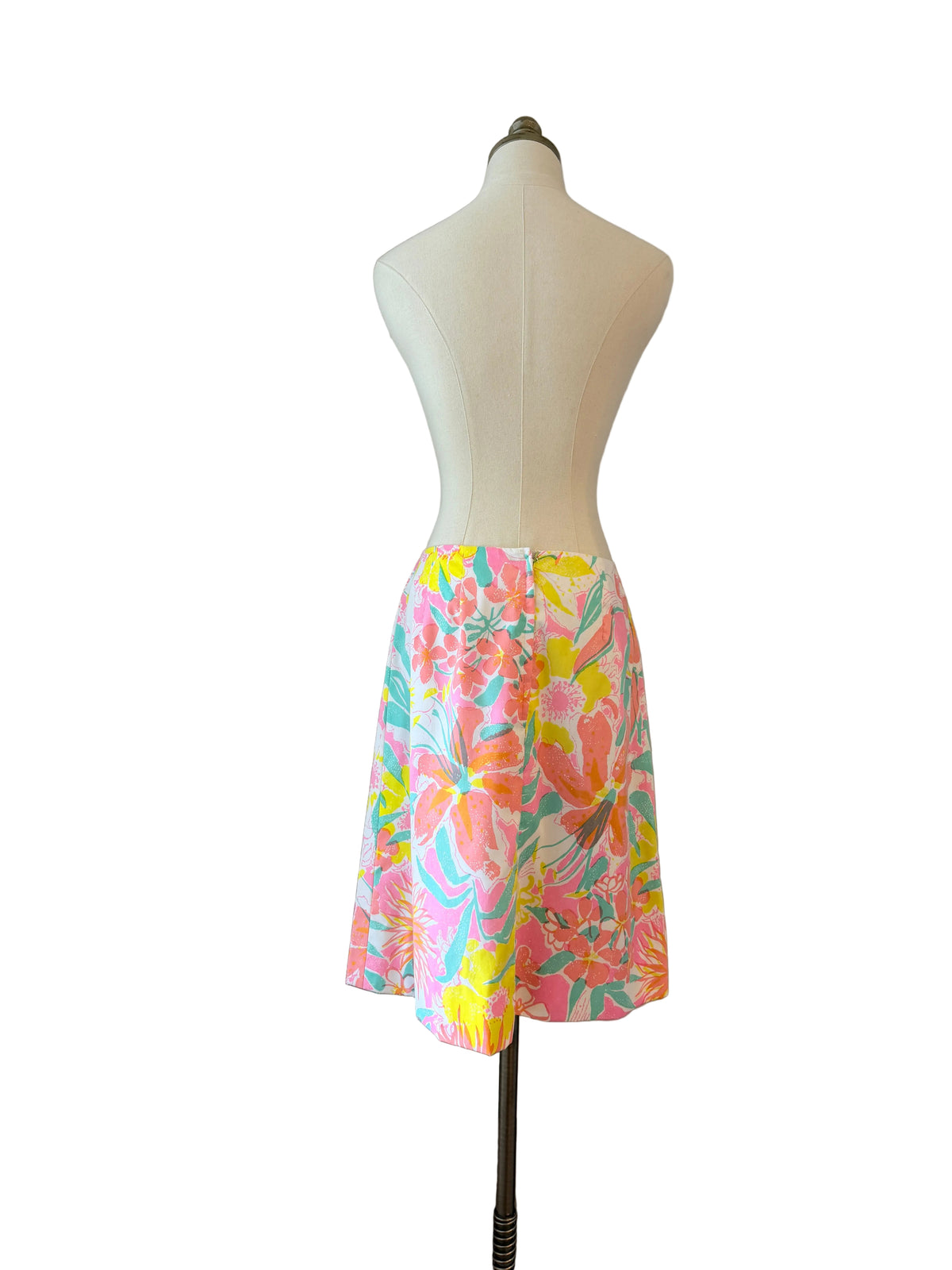 1960s The Lilly Pastel Floral Faux-Wrap Mini Skirt with Rickrack Trim & Front Pocket