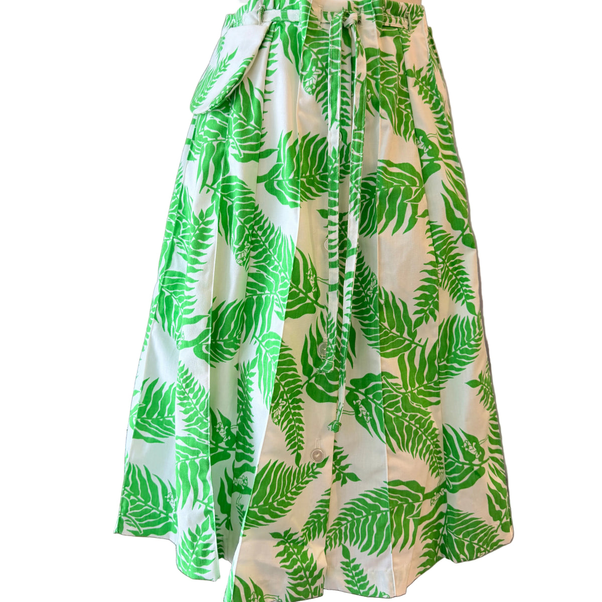 1970s Julia Montgomery Frog Tog Pleated Button-Front Fern Print Skort