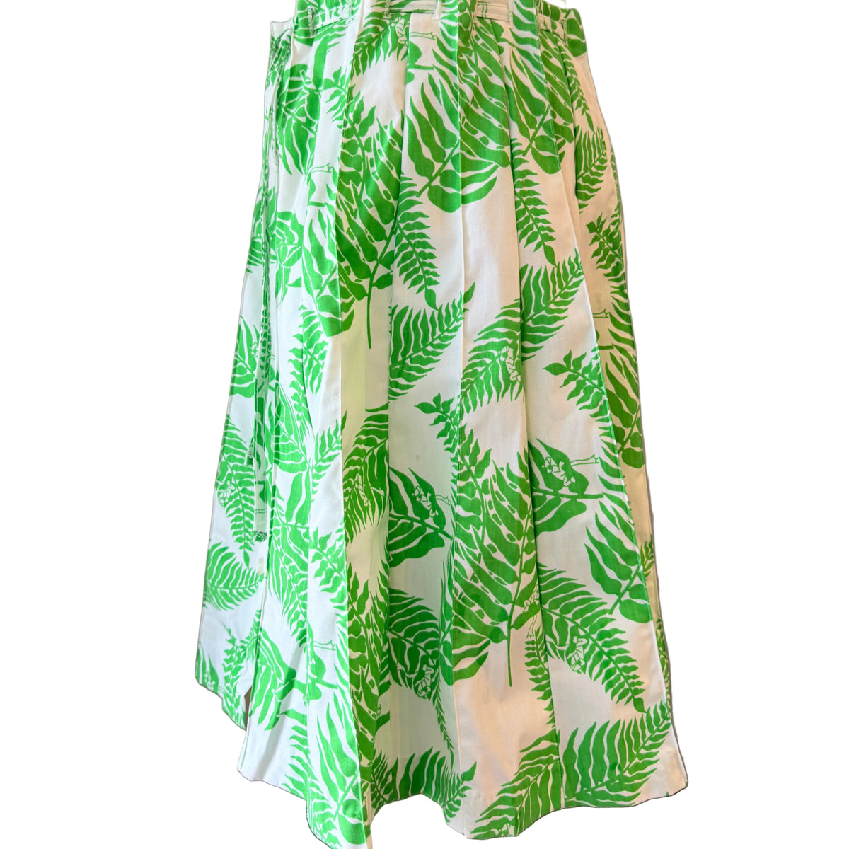 1970s Julia Montgomery Frog Tog Pleated Button-Front Fern Print Skort