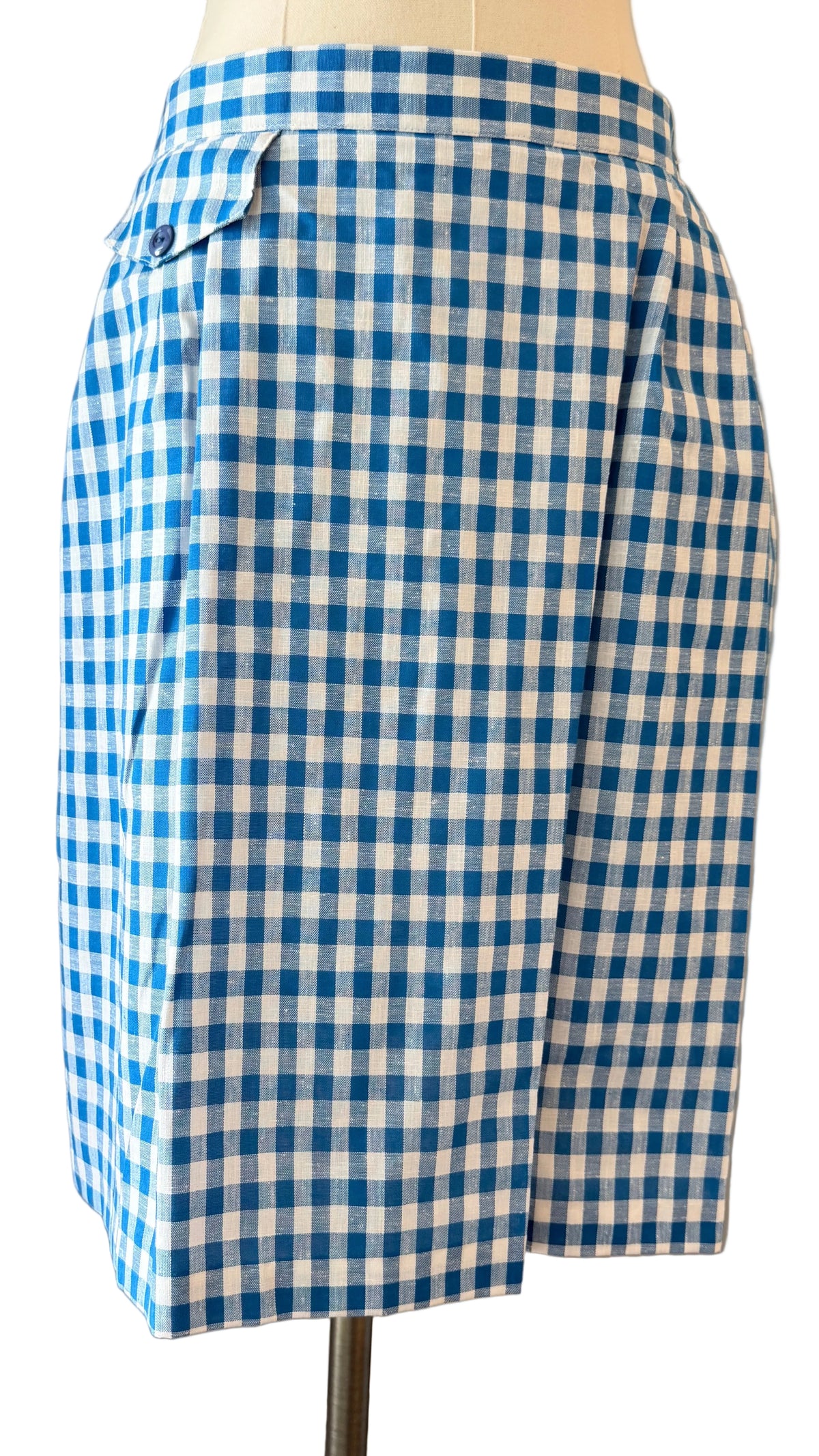 1960s David Smith Blue & White Gingham Skort with Side-Button Waist
