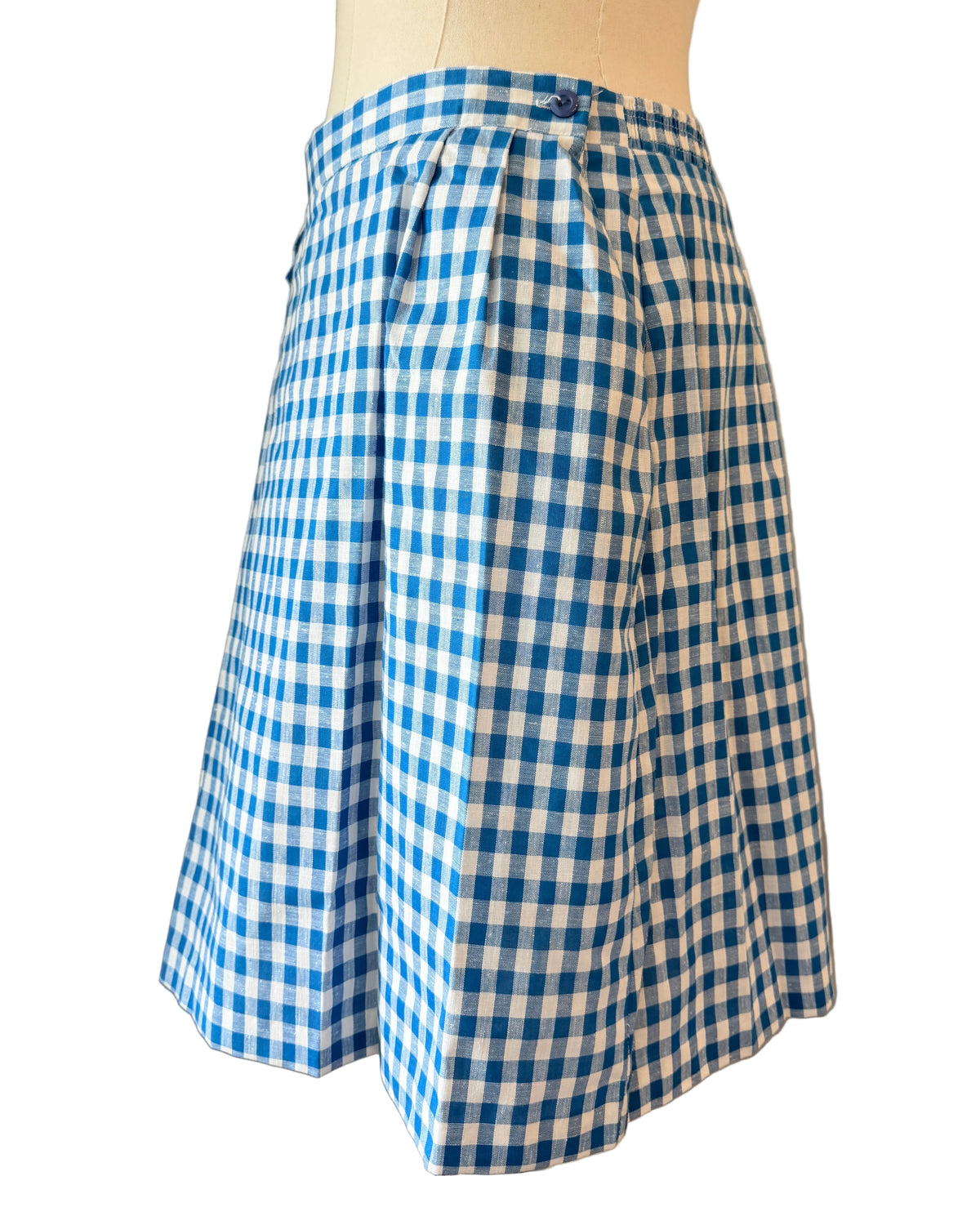 1960s David Smith Blue & White Gingham Skort with Side-Button Waist