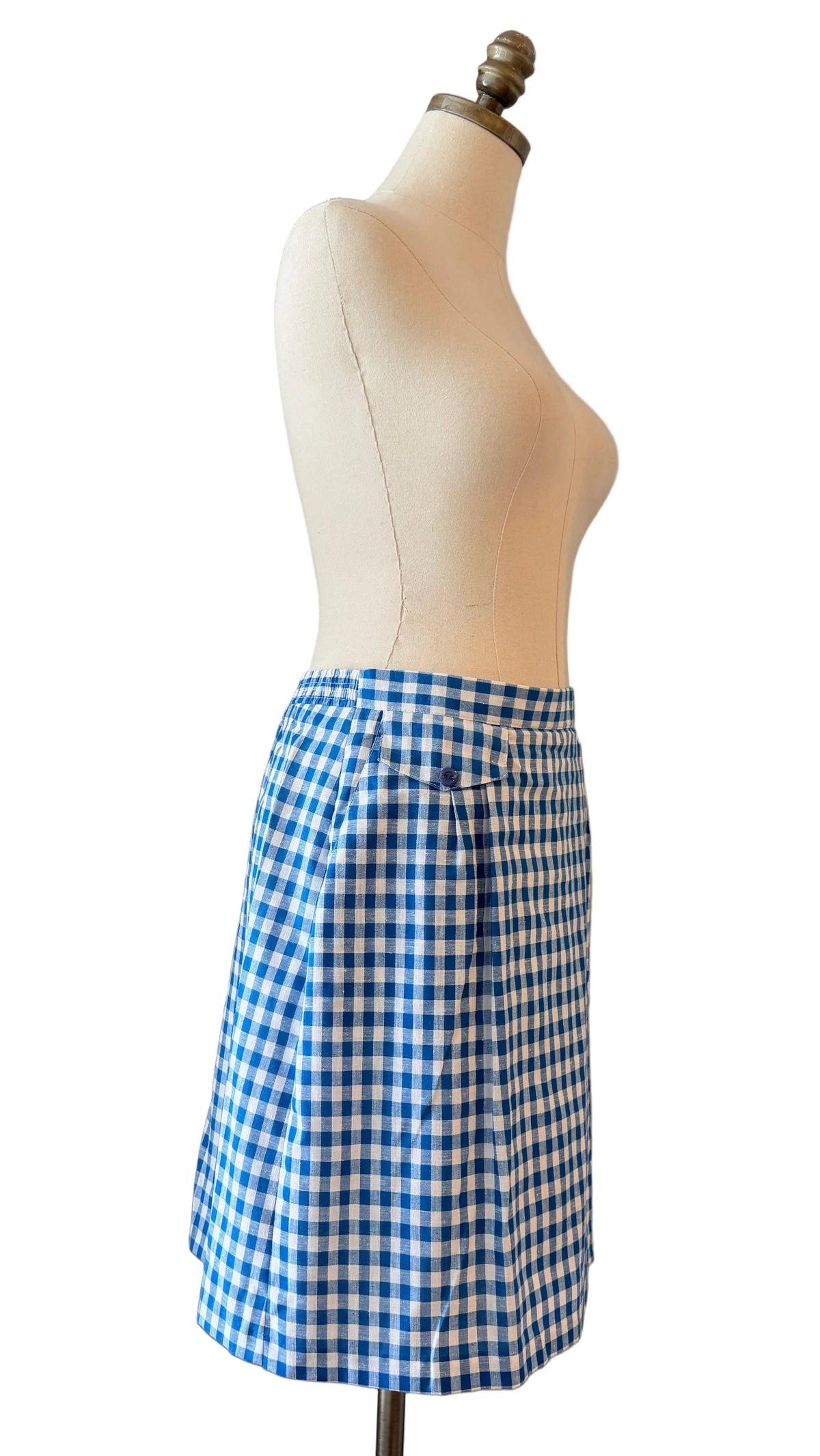 1960s David Smith Blue & White Gingham Skort with Side-Button Waist