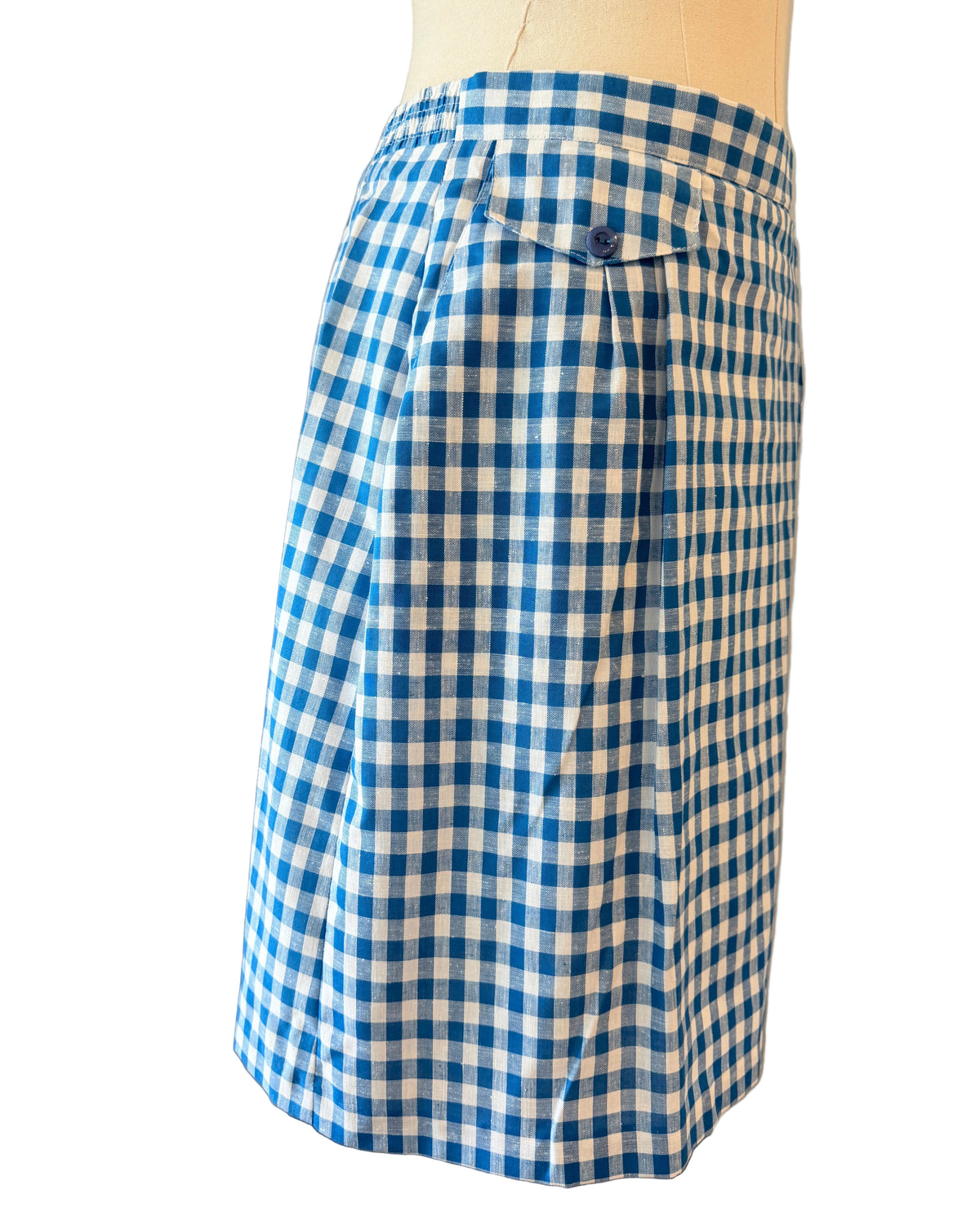 1960s David Smith Blue & White Gingham Skort with Side-Button Waist