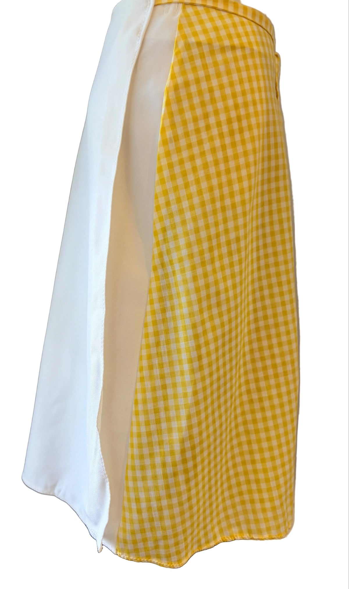 1960s Maureen Peña Original Yellow & White Gingham Wrap Skirt with Sun Appliqué