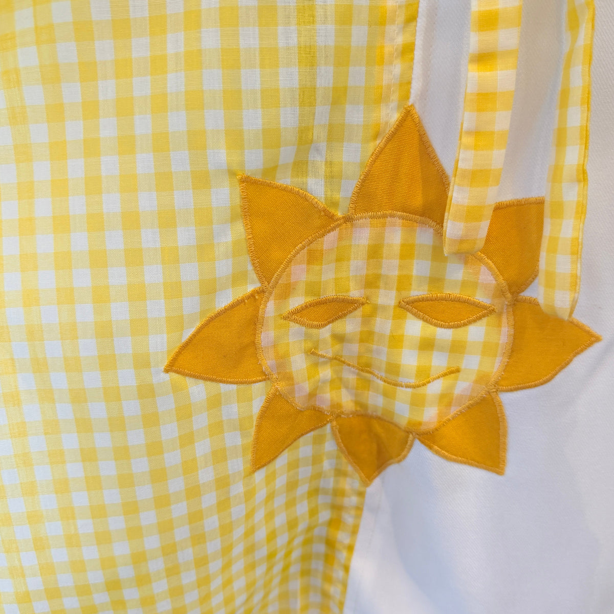 1960s Maureen Peña Original Yellow & White Gingham Wrap Skirt with Sun Appliqué