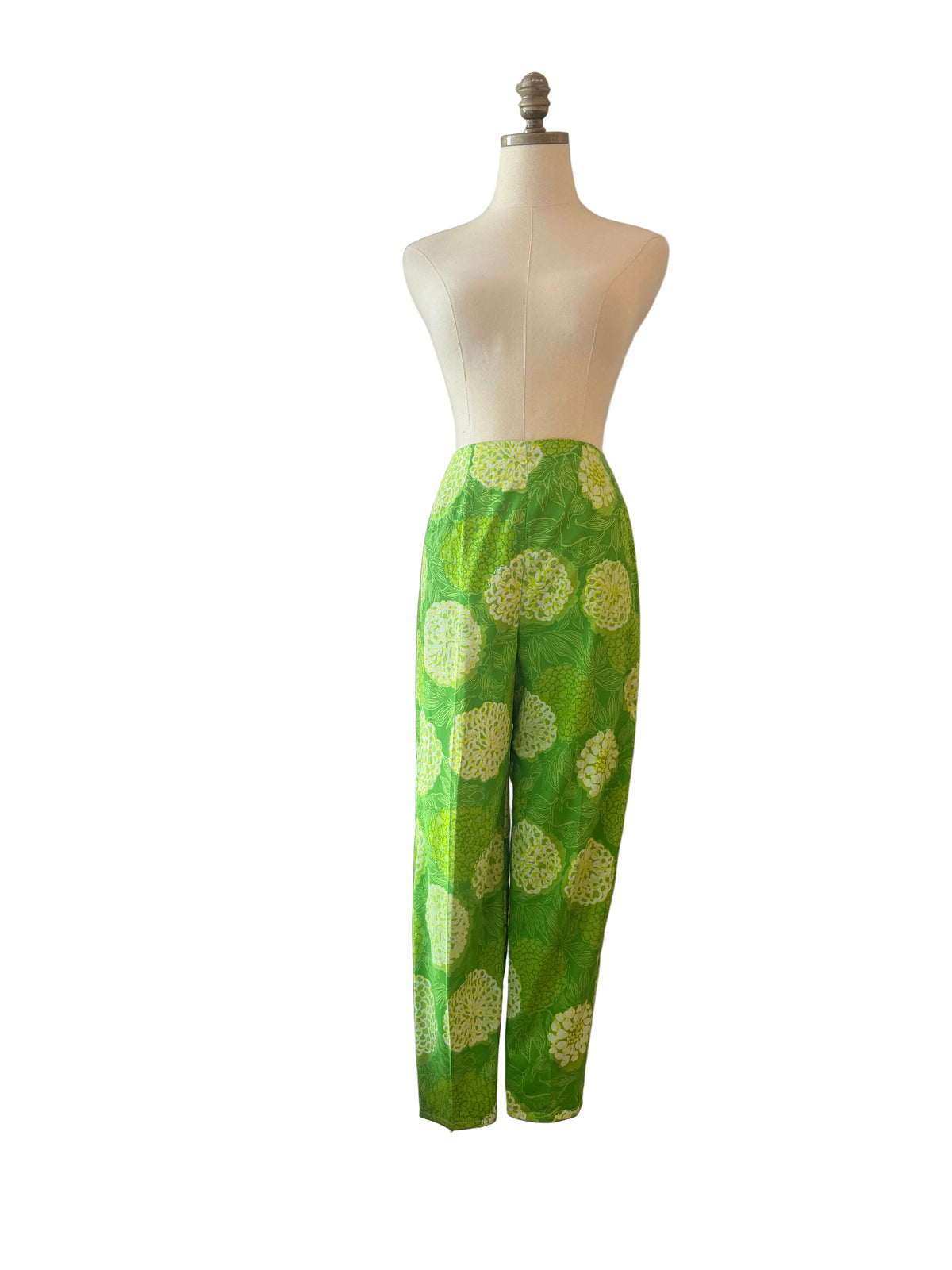 1960s The Lilly by Lilly Pulitzer Green Floral Cropped Pants with Back Zipper